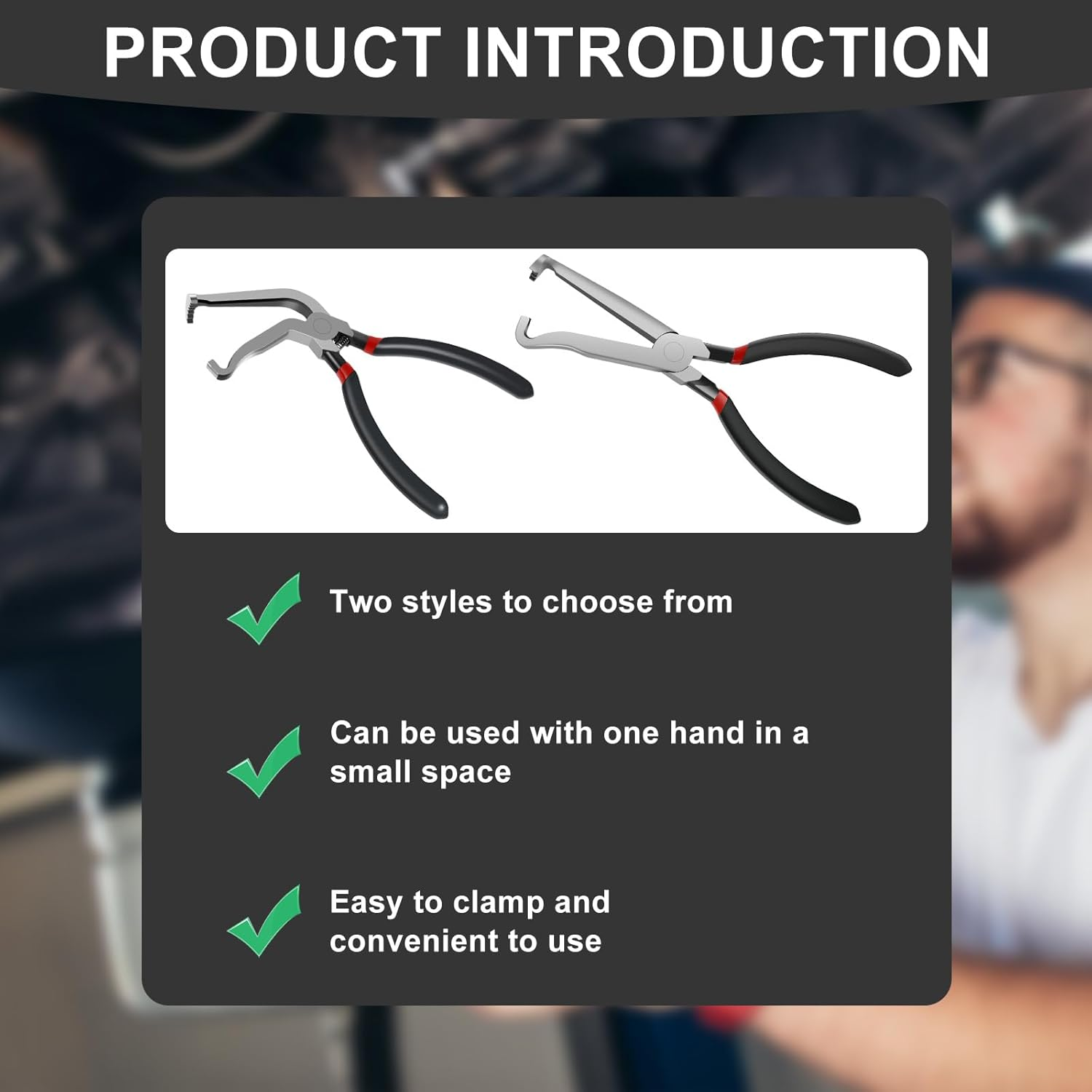 Electrical Disconnect Pliers Set 8Inch Automotive Tools Electrical Connector Pliers, Electricity Plug Fuel Line Hose Disconnect Repair Tools for Push Tab Style Plugs (Straight+Bend) image number 4