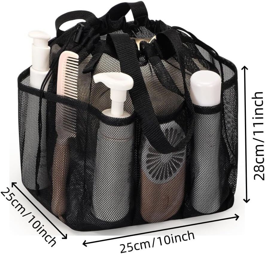 Shower Caddy Portable with Drawstring, Large Mesh Hanging Shower Organizer with 8 Storage Pockets 2 Handles for Toiletry, Dorm Room, Shower Bag for Camping, Cottage,Gym,Bathroom