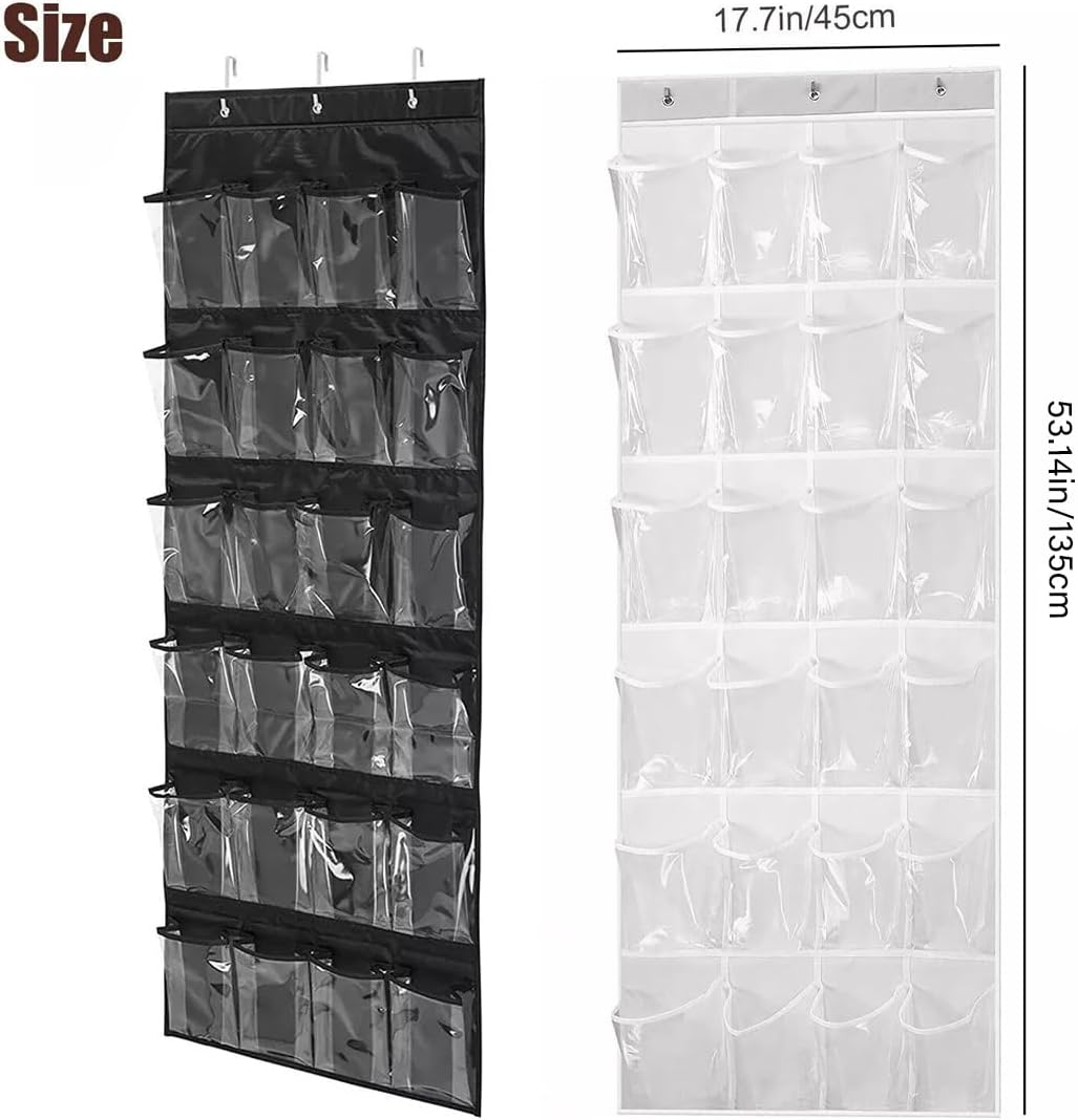 AIMALL 24-Pocket Over-The-Door Shoe Organizer, Hanging Shelf Storage with Stainless Steel Hooks, Durable Non-Woven Polyester, Space-Saving, 17.7X53 Inches - White image number 6