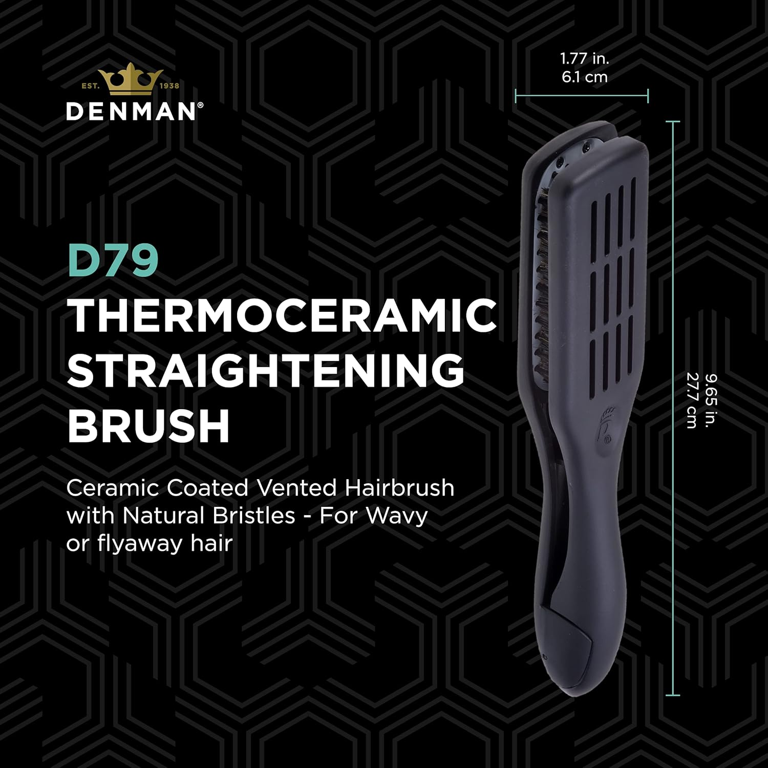 Denman D79 Thermoceramic Hair Straightening Brush - with Boar Bristles - for Wide, Wavy, Curly, Coily Hair &ndash; Black image number 3