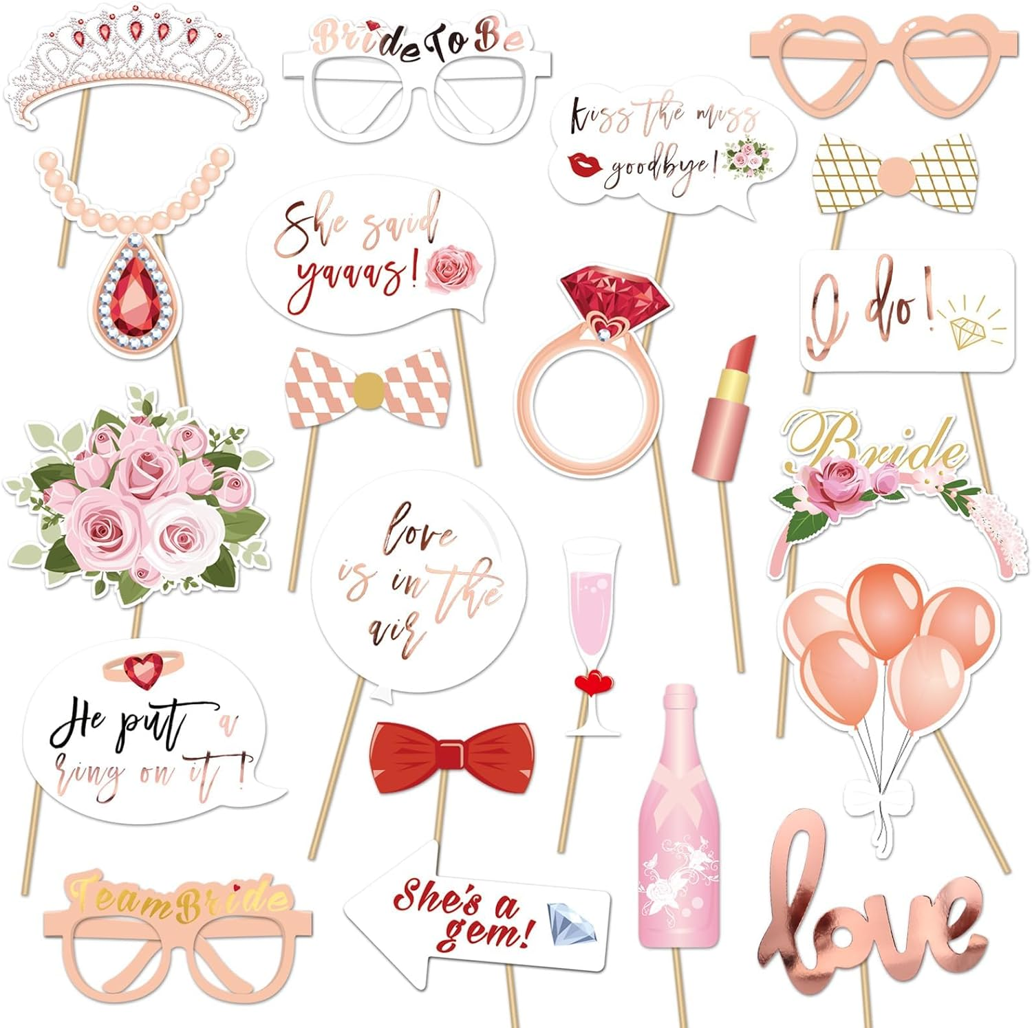 Hapurs 23Pcs Rose Gold Hen Party Photo Booth Props - Giant Inflatable Team Bride Selfie Frame & Hen Night Do Party Games Accessories (Style A) image number 2