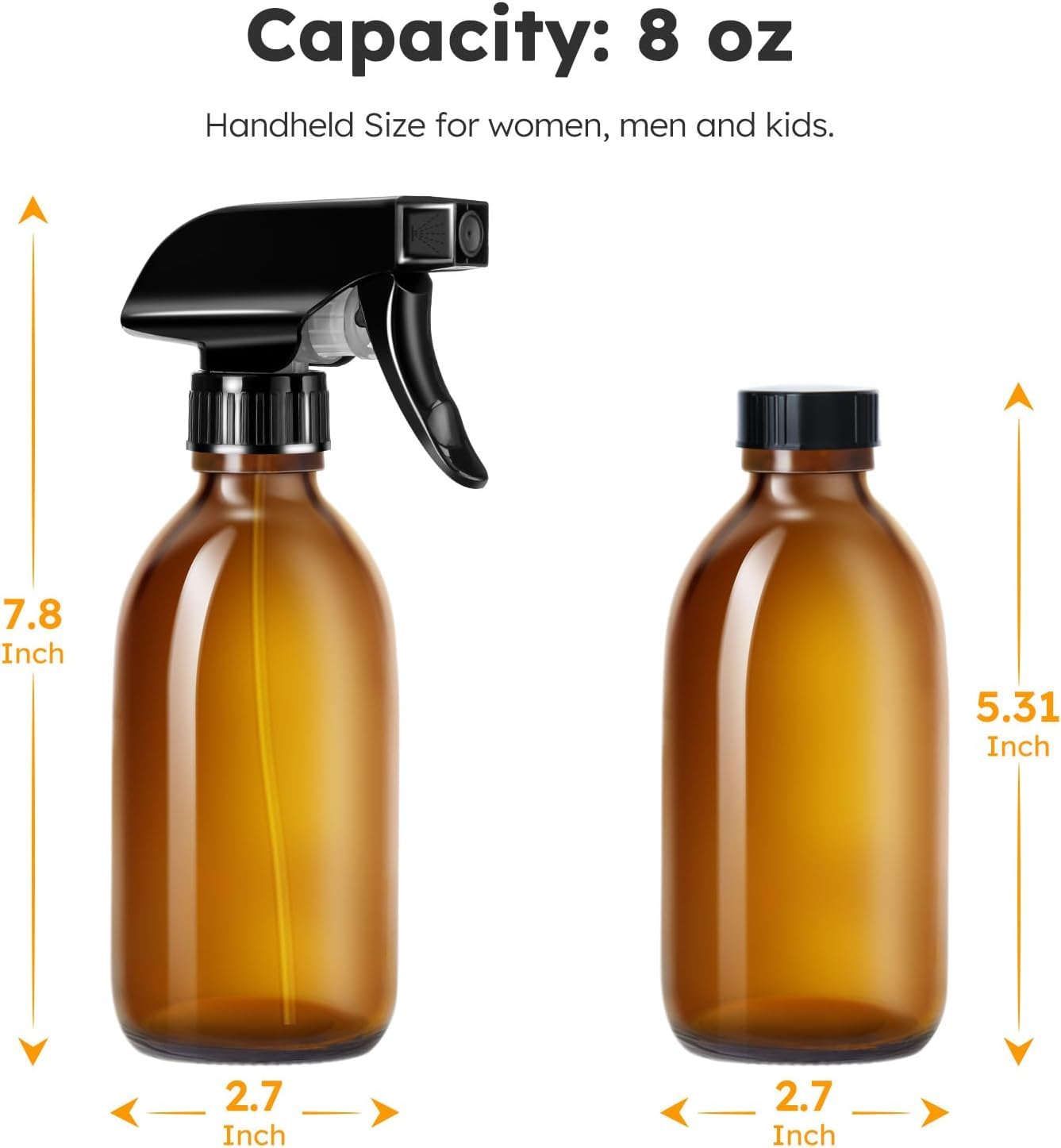 Tecohouse Glass Spray Bottle 250Ml for Cleaning Product and Esssential Oil, Amber Empty Refillable Sprayer Container with Labels, Funnel, Lids, Graduated Pipettes - Handheld Size image number 6
