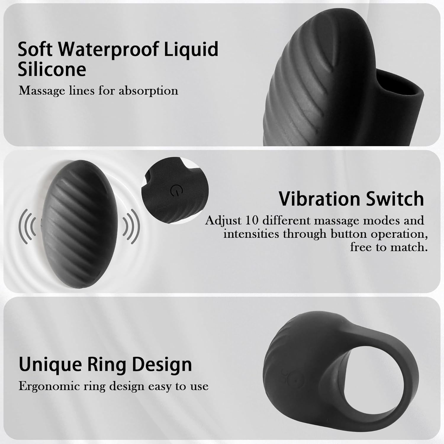 Sex Toys Finger Vibrator Mini Clitoral Stimulation Facial Eye Skin Care Tools 10 Vibration Modes Rechargeable Portable Silicone Massage Body Relax Set Muscles Tighten Anti-Aging Relieve Dark Circles (Black) - Black image number 2
