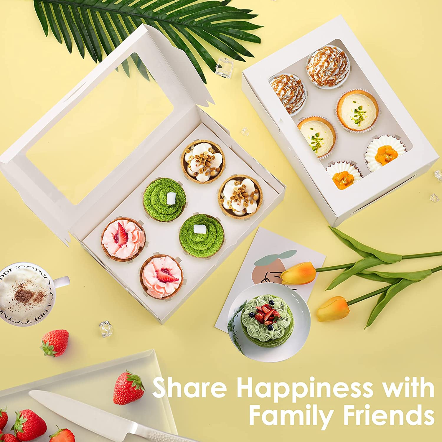 10 Pack 6 Holes Cupcake Boxes with Window Cake Cookie Bakery Boxes Muffin Donut Pastry Containers for Wedding Birthday Party Christmas,9.3X6.2X3 Inches/White image number 4