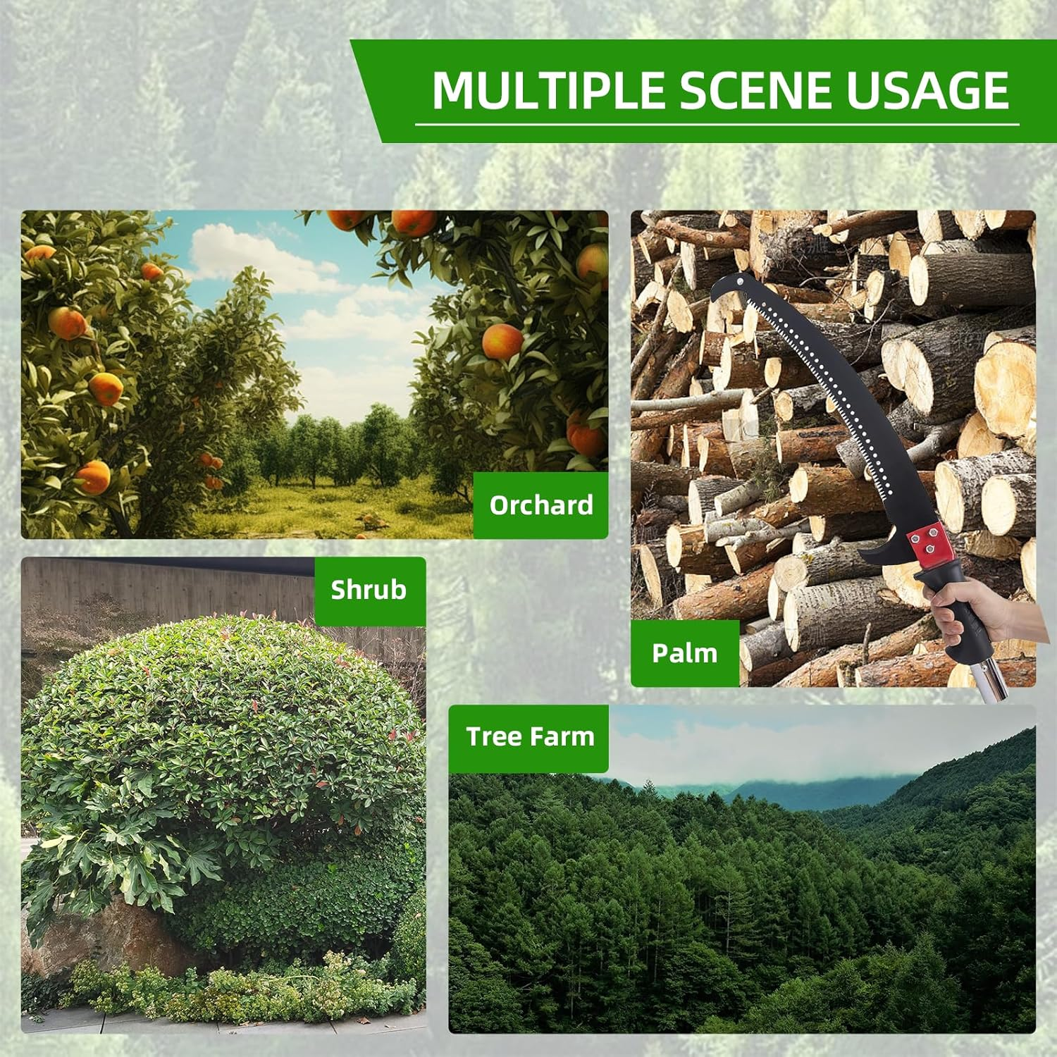 9M Manual Pole Pruner Saw for Tree Trimming, Extendable Tree Pole Pruner, Sharp Steel Blade and Scissors, High Branch Trimmer with Lightweight 9 Fiberglass Handles, for Pruning Palms and Shrubs -Green - Green image number 3