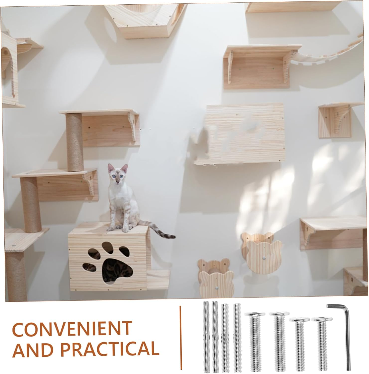 Alasum Cat Scratching Post Replacement Parts Screws Set with Double End Threaded Bolts, Flat Head Bolts, and Allen Key, M8 X 10Mm 8Mm Hardware for DIY Cat Furniture Assembly image number 6