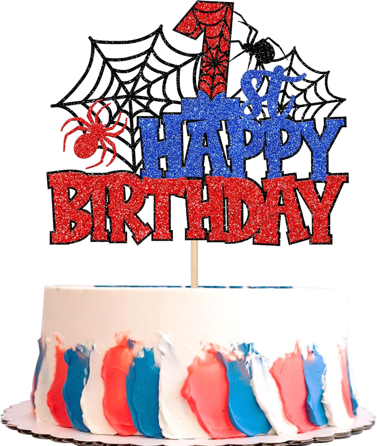 SYKYCTCY 1 Pack Spider Happy 5Th Birthday Cake Topper Glitter Spooky Party Cake Picks for Spider Theme 5Th Birthday Baby Shower Boys Girls Kids Party Supplies