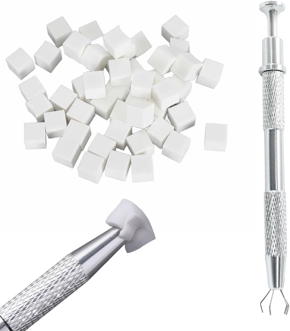 YUZNA Pack of 200 Nail Art Sponge with Metal Gripper, Sponge Nail Brush, Nail Design Accessories Sponge Brush to Create a Variety of Gradient Nail Art Patterns (White)