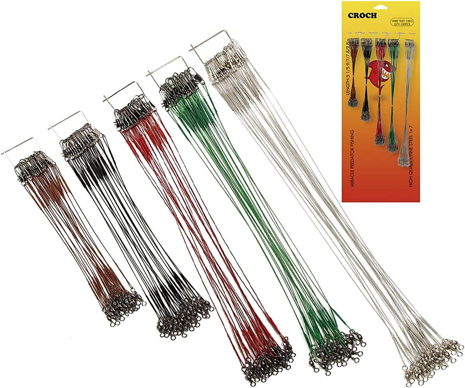 100Pcs Fishing Wire Leader Rigging Trace Spinner Wire with Swivels and Snaps Test 28.6Lbs image number 4