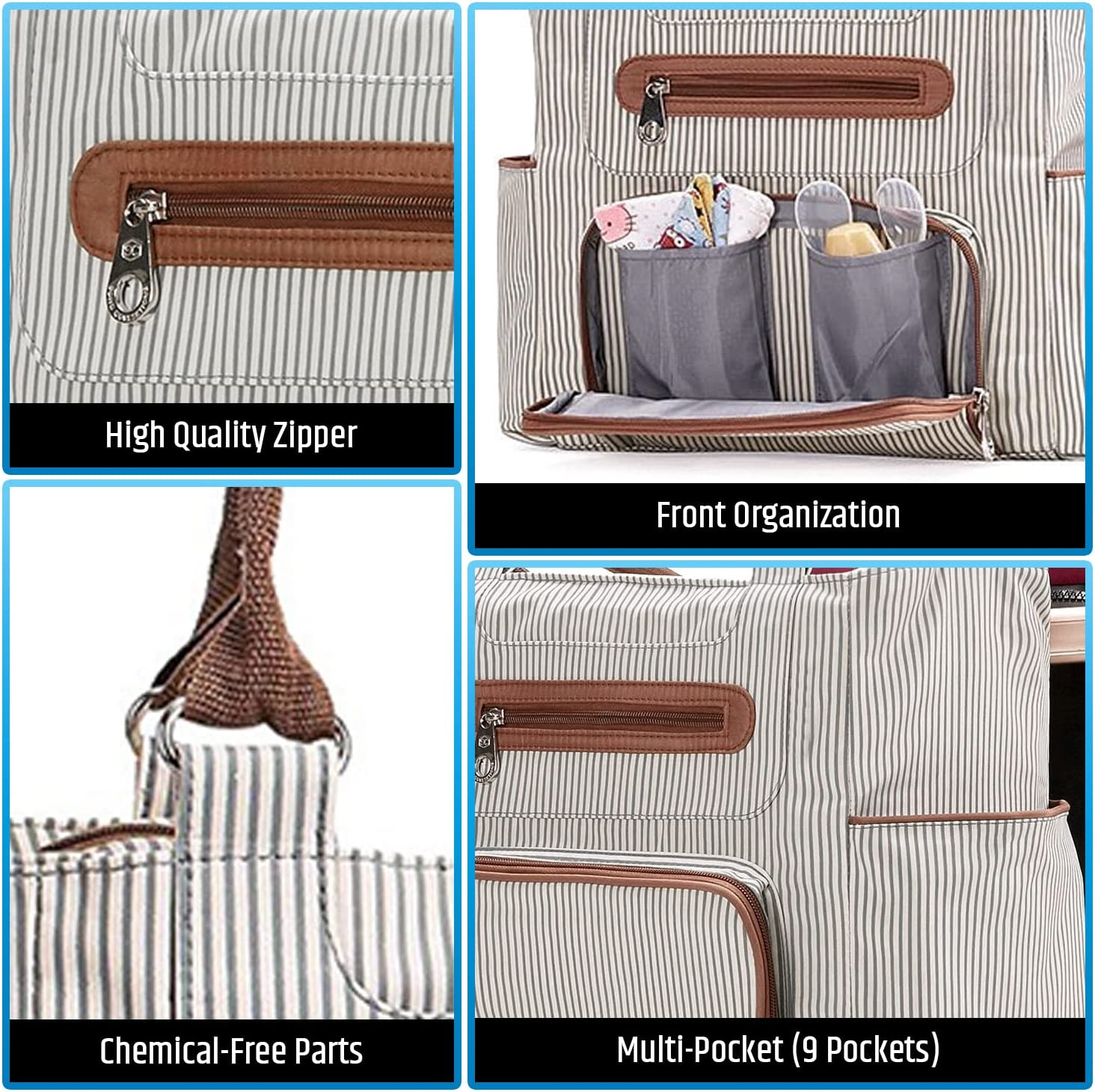 Nappy Bag - Diaper Bag Set - Tote Bag - Comes with Bottle Bag, Small Bag, Stroller Strap, Clothing Bag, Changing Pad, Coin Purse - Multifunctional Wide Open Style for Easy Access - Water Resistant image number 6