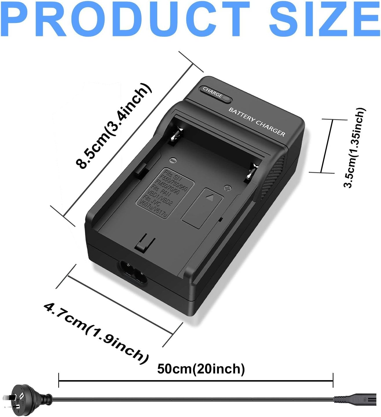 KWTOUL NP-F550 Battery Charger Compatible with Sony NP F970, F960, F770, F750, F570, F530, F330, CCD-SC55,TR516,TR716, TR818, TR910, TR917, CN160, CN-216, Feelworld Field Monitor & More image number 3