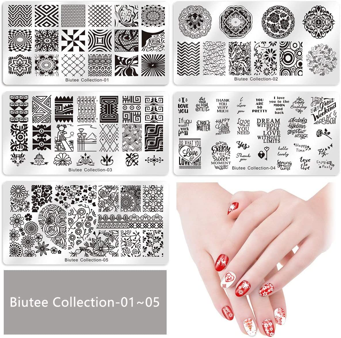 Biutee 19Pcs Nail Stamp Plates Set 15 Plate 1 Stamper 2 Scraper 1 Storage Bag Nails Art Stamping Plate Scraper Stamper Set Leaves Flowers Animal Nail Plate Template Image Plate image number 2