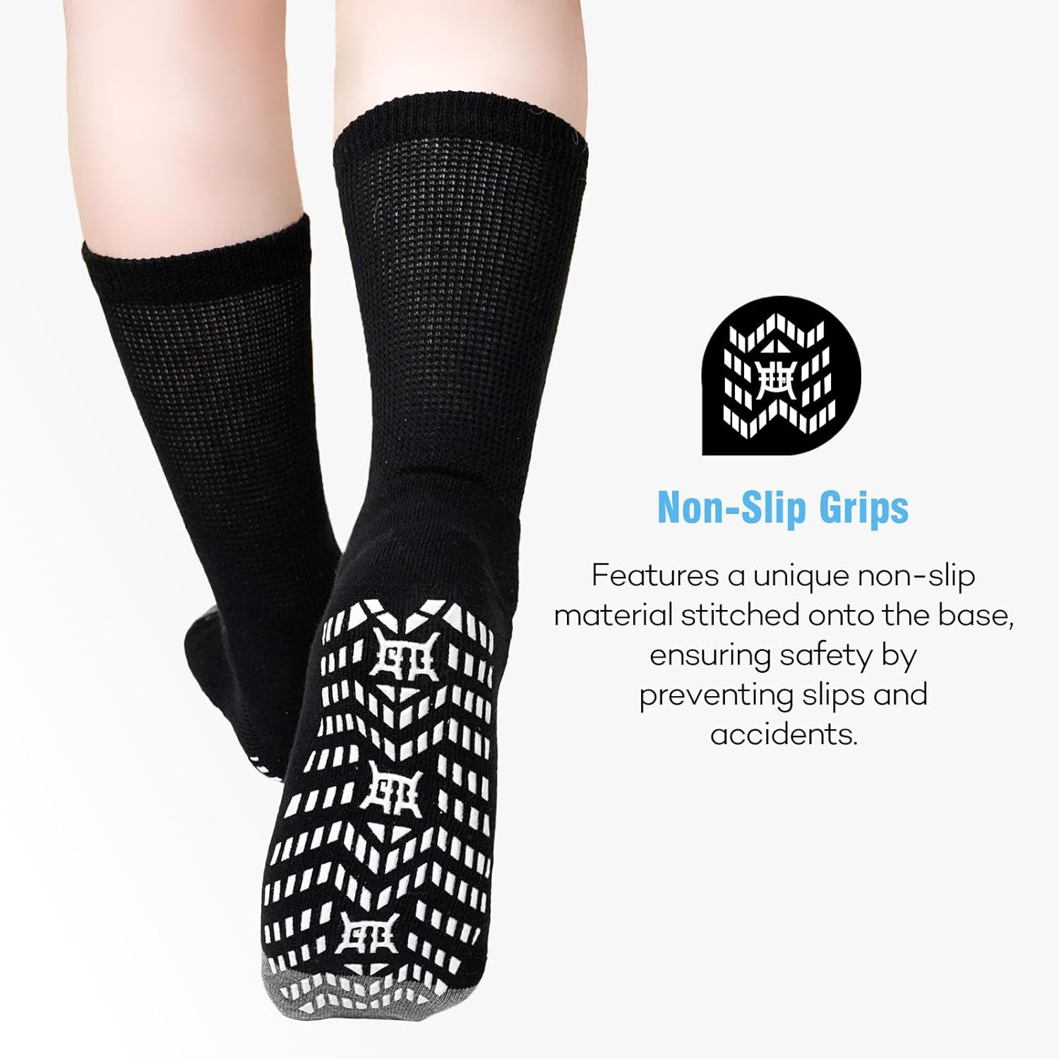 Caidienu Non Slip Diabetic Socks: 4 Pairs Extra Wide Hospital Socks for Men Women with Grips Elderly Edema 9-15 image number 5