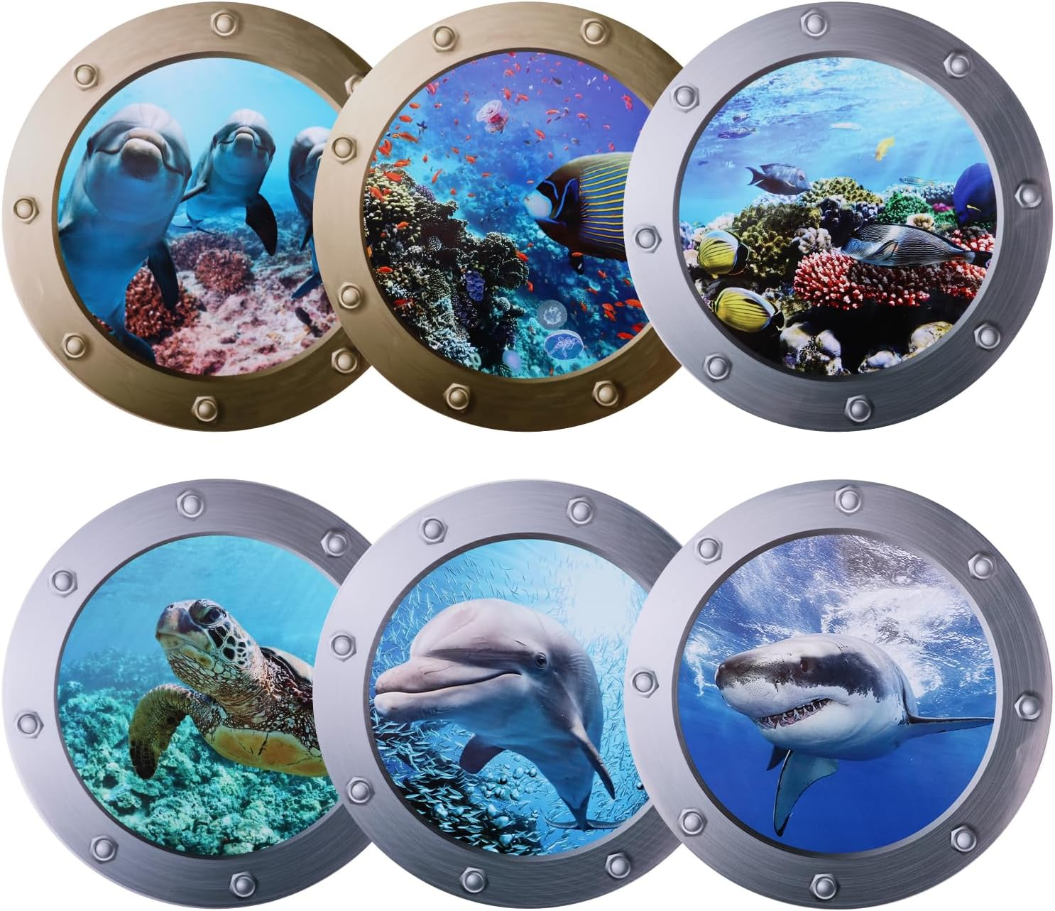 6Pcs Ocean World Wall Stickers, 12 Inch Removable Ocean World Animals Decals for Kids Vinyl 3D Sea Wall Stickers for Bedroom Bathroom Furniture Party Gifts Decoration