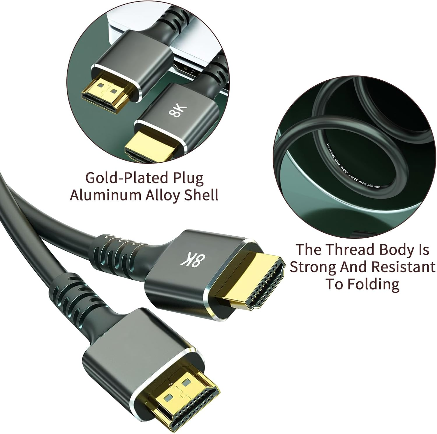 Lizbin 8K Cable 2.1 6.6FT/2M 48Gbps, High Speed Cord, 8K 60Hz 4K 120Hz 2K 240Hz HDR 10 HDCP 2.2 & 2.3 Cables Compatible with Laptop, Monitor, TV, PS5, PS4, More (Black) image number 6