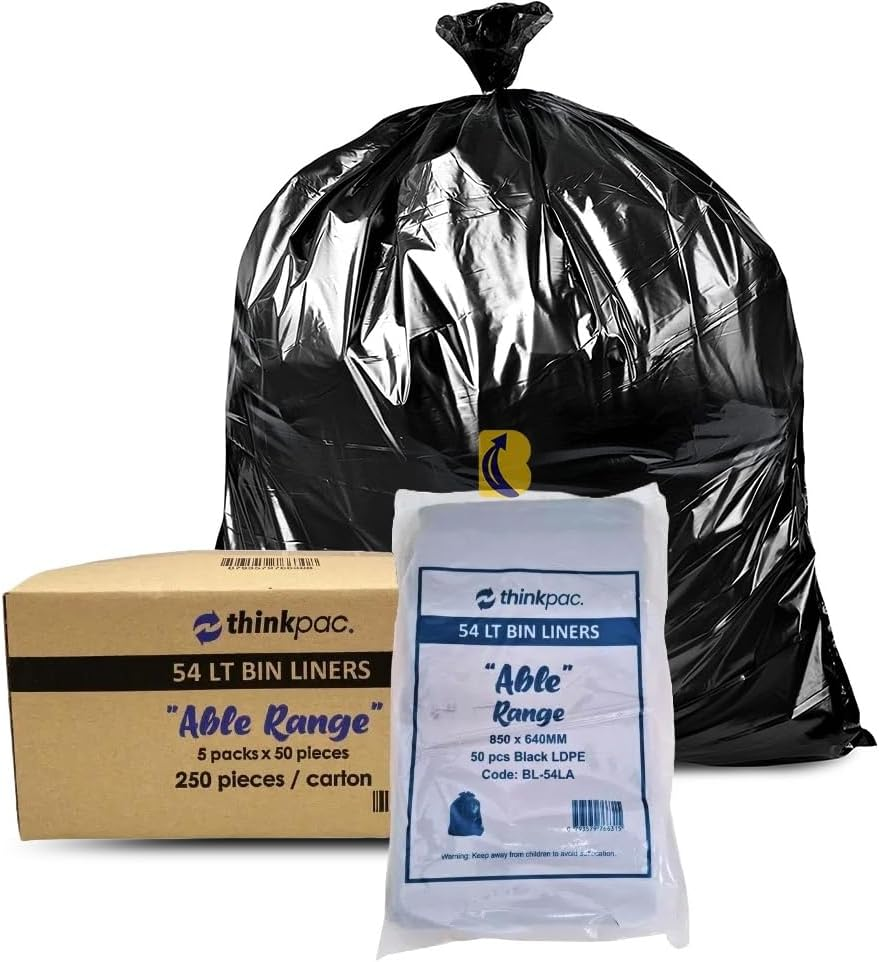 Garbage Bags 54L Carton of 250 - Topbanana Black Rubbish Bin Liners 85 X 64 Cm - 18 Um Standard Thickness - Waste Bags for Offices, Commercial Spaces, Household & Cleaning image number 4