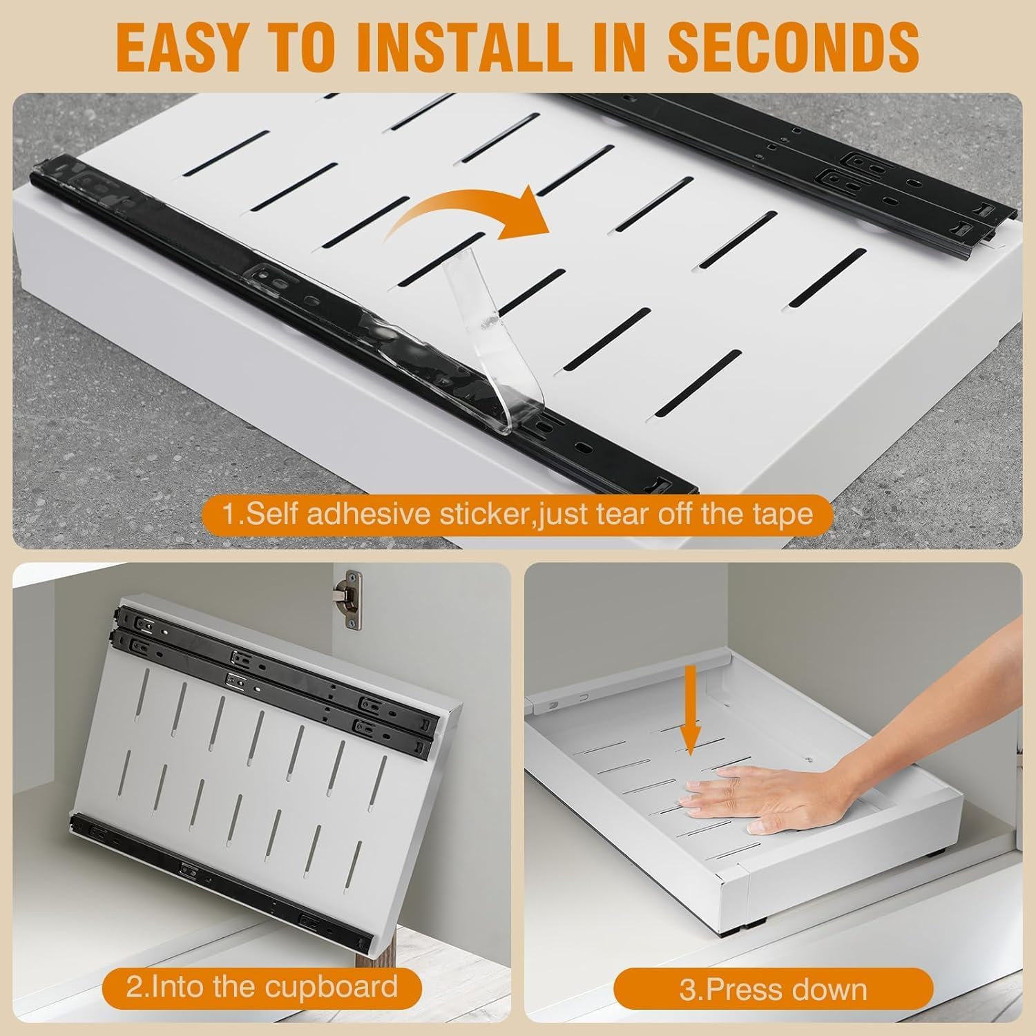 Pull Out Cabinet Organizer,Extendable Slide Out Pantry Shelves Storage,Sliding Drawer Pantry Shelf for Kitchen, Living Room, Home,Adhesive Pull Out Drawers for Cabinets (2) image number 1