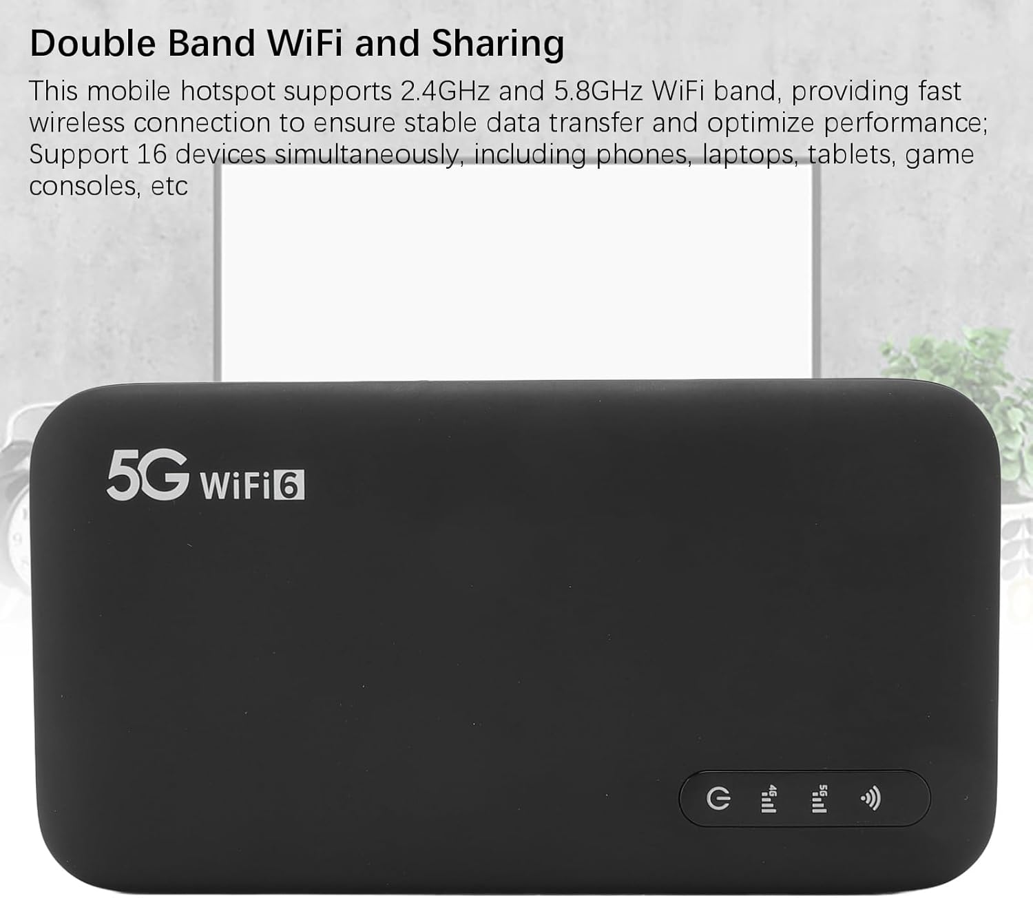 5G Wifi 6 Portable Hotspot Router with SIM Card Slot Supports 16 Devices 6100Mah Battery, LED Light Monitor, for Home and Travel Use image number 6