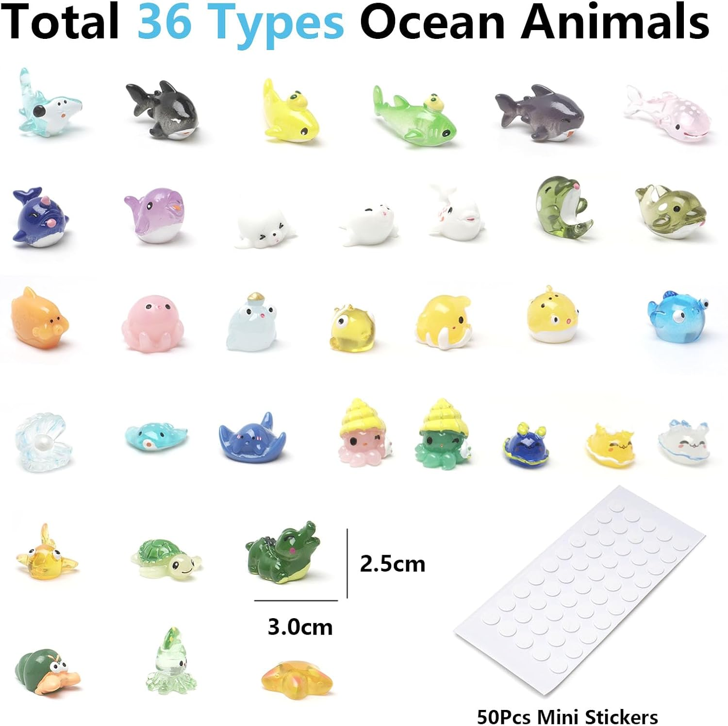 36 Types Ocean Mini Resin Animals, Plastic Tiny Animals for Hidding, Miniature Animals Figures for Seaside Crafts, Dollhouse, Terrariums, Shadowboxes, Birthday Cake Decor - 36, Ocean Animals image number 3