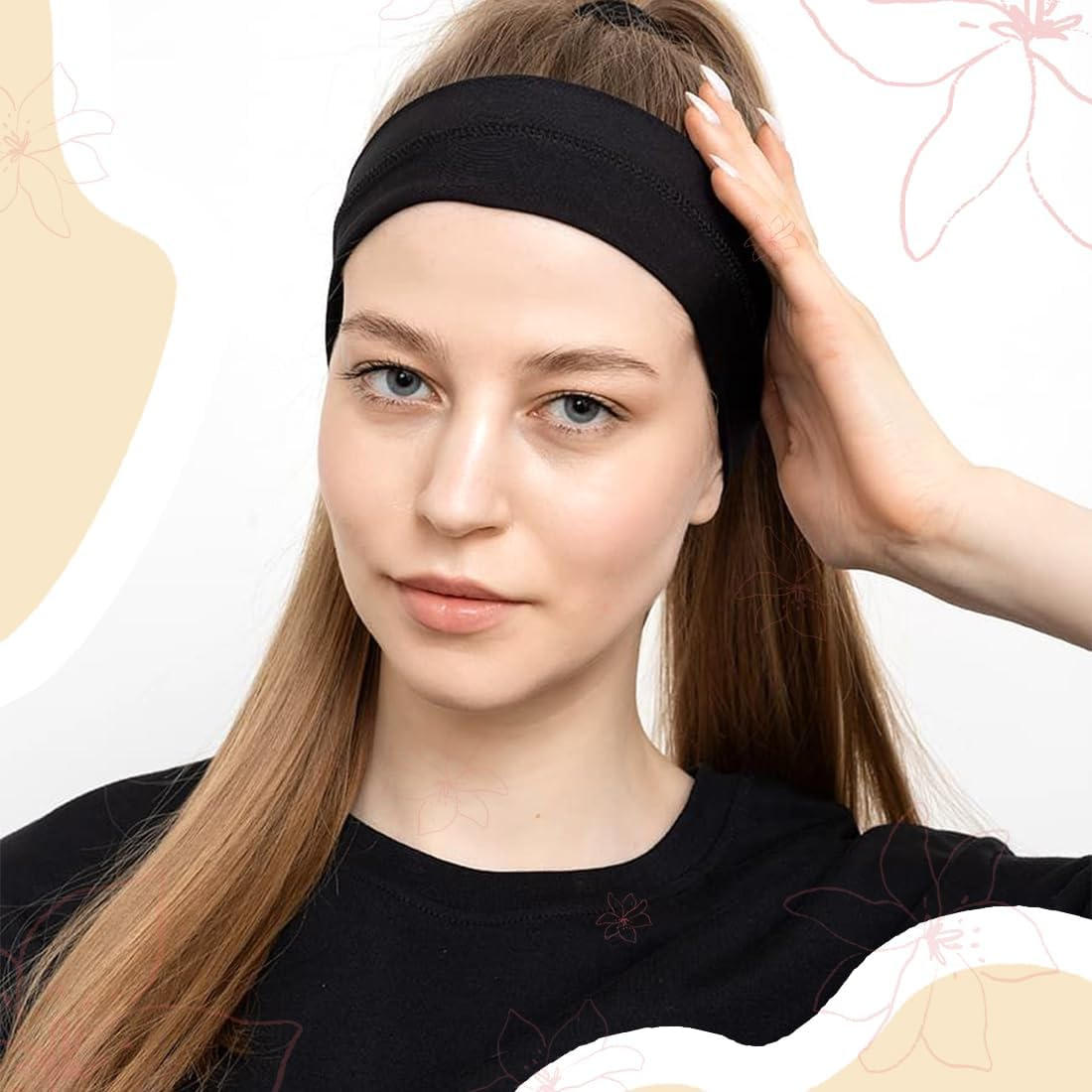 XYTAHDM Pack of 2 Headbands, Black Hair Band, Elastic Headband, Non-Slip Headbands for Women, for Running, Cycling, Yoga, Fitness image number 3