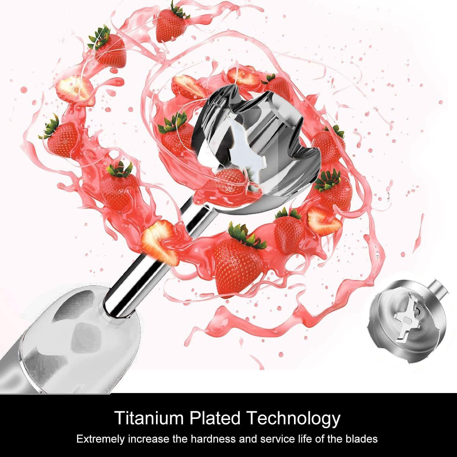 Megawise Pro Titanium Reinforced 3-In-1 Immersion Hand Blender, Powerful Copper Motor with 80% Sharper Blades, 12-Speed Corded Blender, Including Dish Washer Safe Whisk and Milk Frother image number 4