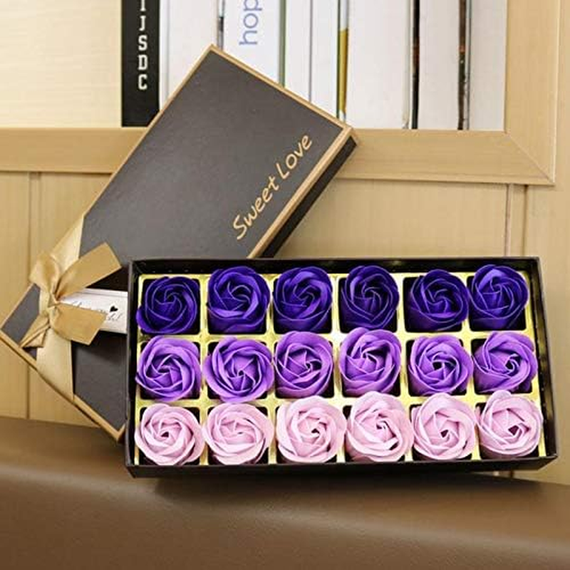 18 Pcs Floral Scented Bath Soap Rose Flower Petals (Purple) - Blue image number 3