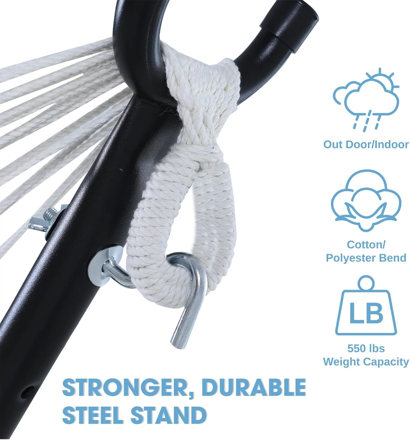 Adjustable Hammock Stand Portable Double Hammock with Space Saving Steel Stand 450 Lbs Capacity, 2 Person Heavy Duty Standing Hammock for Camping Beach Patio Garden Yard Outdoor & Carrying Bag, Blue image number 5