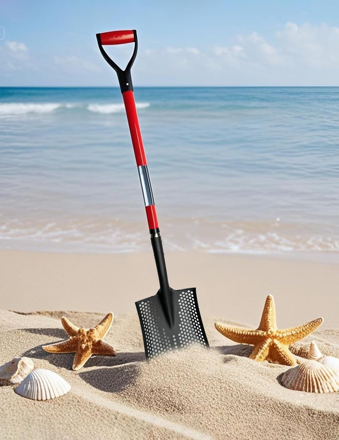 Virellisee 53.5" Sand Sifter Shovel, Heavy Duty Sand Sifter Square Cleaning Scoop Grip for Beach, Chicken Coop Poop Shovel -Black image number 1