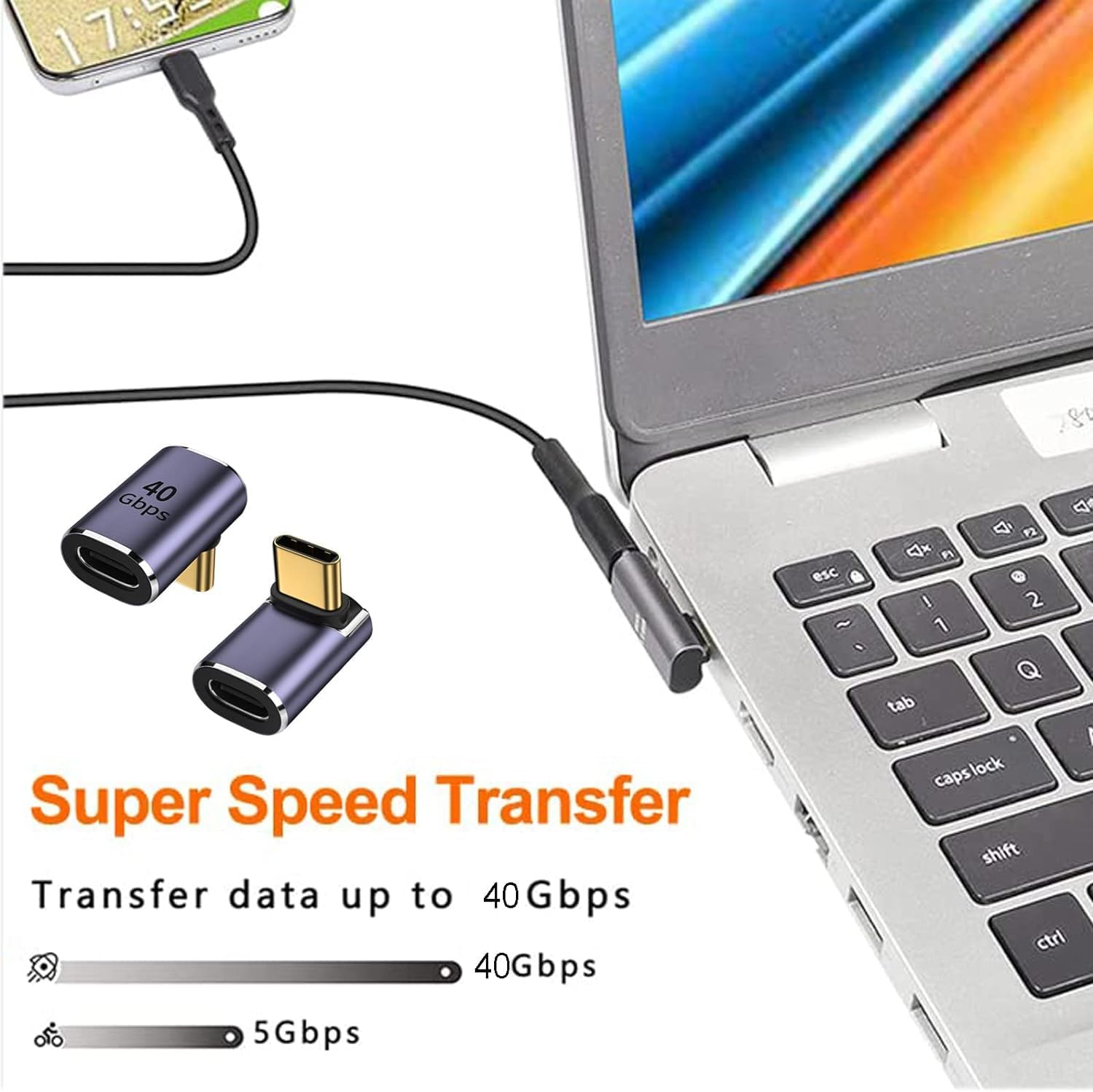 USB C Adapter (4 Pack), USB C to USB C Right Angle Adapter Support up to 40 Gbps Data, 100W PD, 8K 60Hz Video Compatible for Thunderbolt 4 Macbook Pro/Air, Steam Deck, Switch, VR & More USB C Devices image number 4