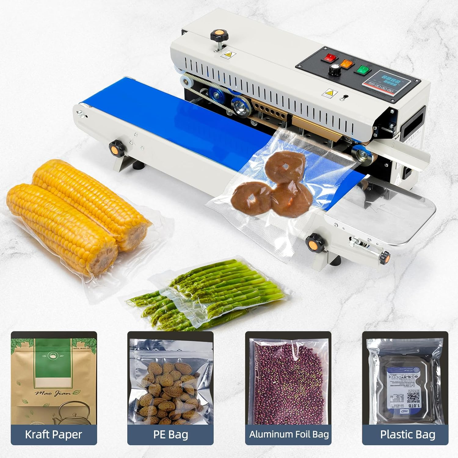 JUMEIYP Auto Bag Band Sealing Machine, Commercial FR-900 Horizontal Continuous Plastic Bag Sealer with 0-12M/Min Adjustable Sealing Speed