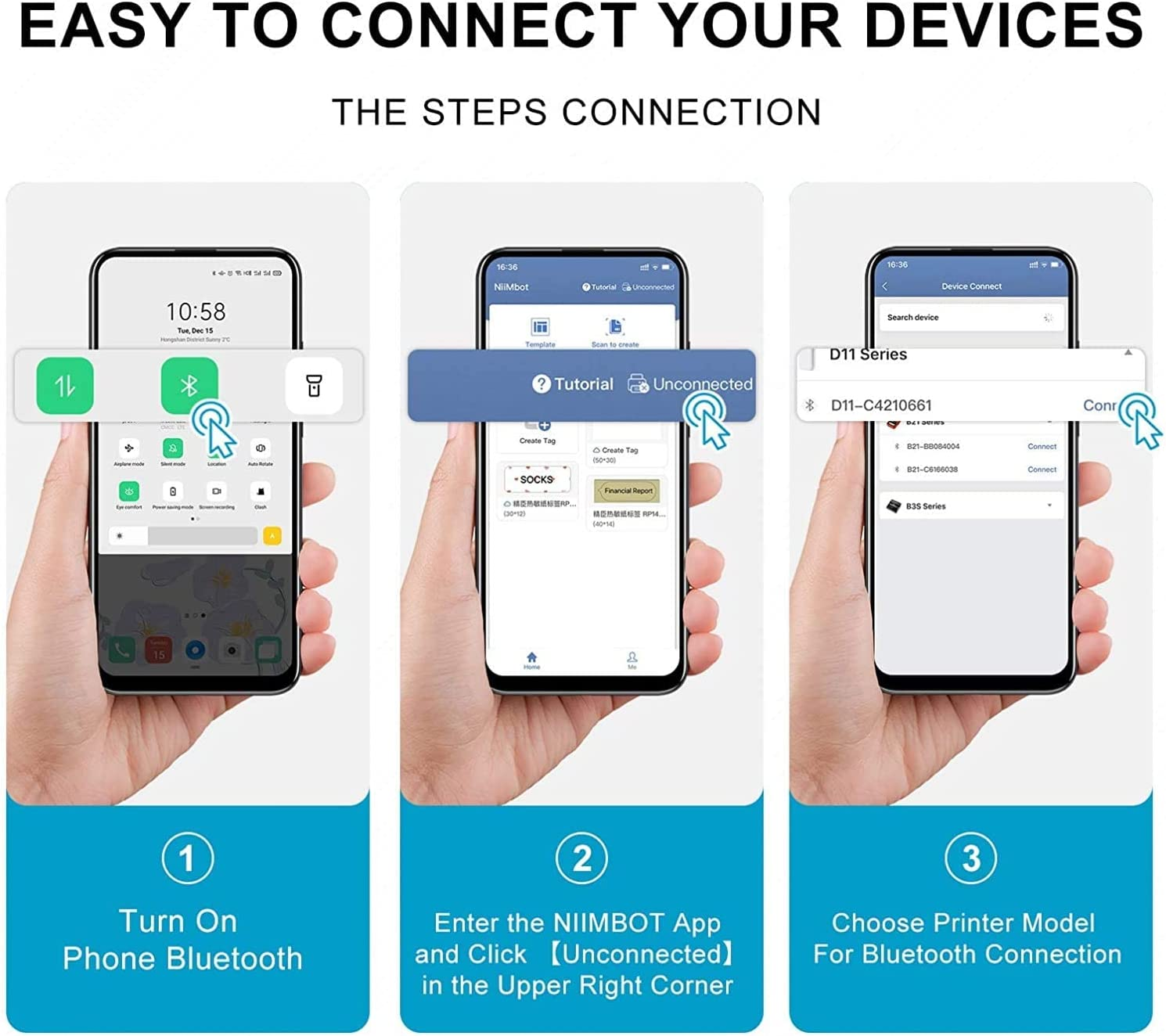 Niimbot Label Maker D11 Portable Bluetooth Lable Printer with Multiple Templates Compatible with Ios +, Easy for Home Office Organization USB Rechargeable Label Printer Paper Include (Black) image number 2