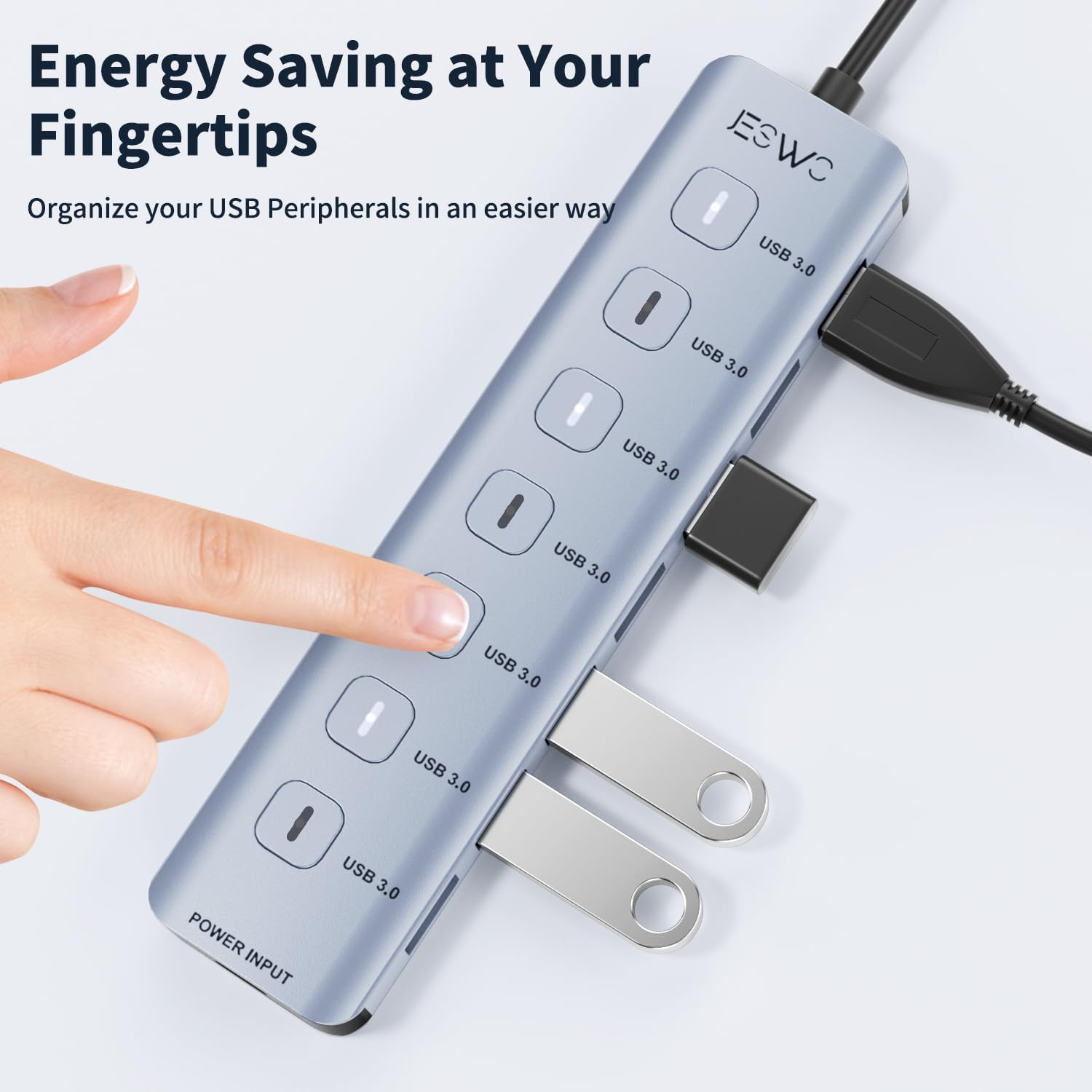 7-Port USB 3.0 Hub &mdash; Aluminum Alloy 7X USB-A Ports with Independent On/Off Switches & LED Indicators, 5Gbps High-Speed, 1M Cable, Plug & Play for Laptop Desktop Mac Windows image number 2