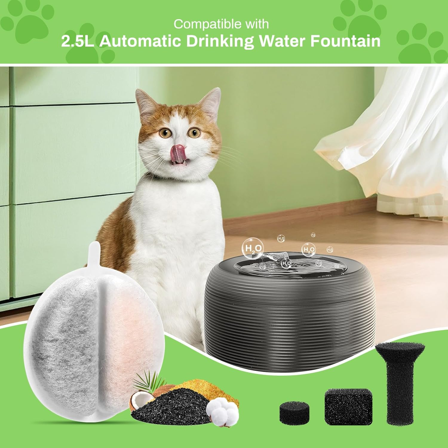 Cat Fountain Filter, Pack of 12 Replacement Filters for 2.5 L Drinking Fountain, Activated Carbon and Ion Exchange Resin for Water Filtration, Replacement Foam/Sponge Filter for 84 FL Oz/2.5 L Cat image number 1