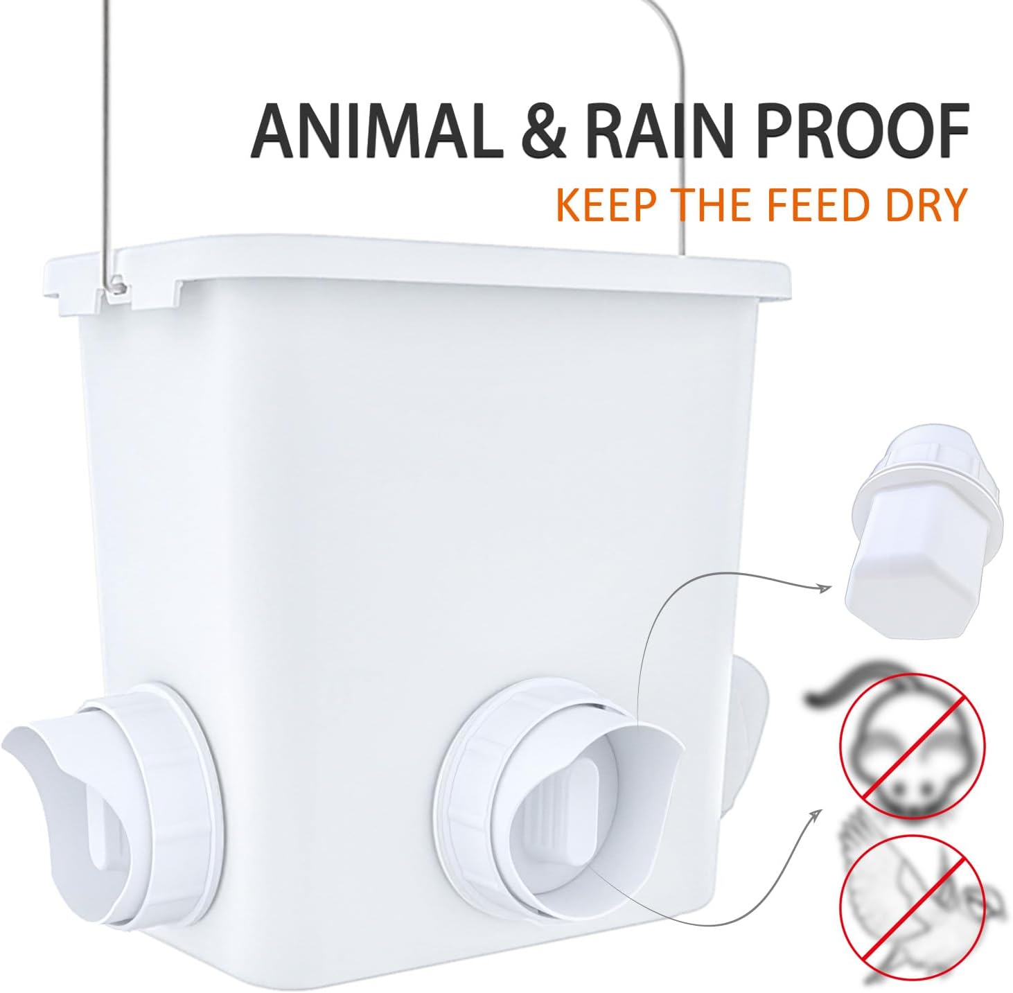 Large Automatic Chicken Feeder and Waterer Set 20Lb/ 3 Gallon Chicken Water Feeder Poultry Feed Bucket (3 Gallon and 20 Pounds, White) image number 3