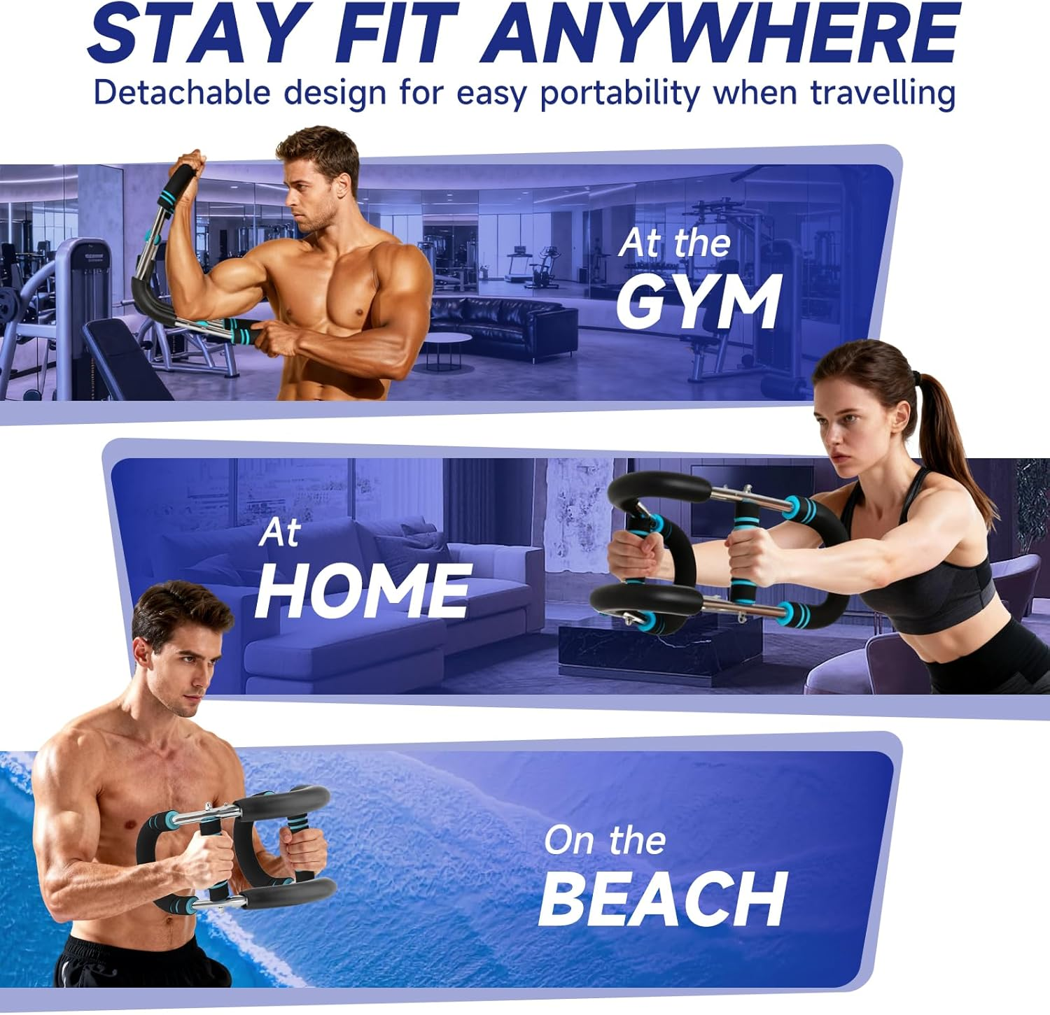 Twister Arm Trainer, Adjustable Forearm Trainer, Portable Chest Workout Equipment for Men, 44-88LBS Arm Twister, Home Exercise & Fitness Equipment - Blue image number 4