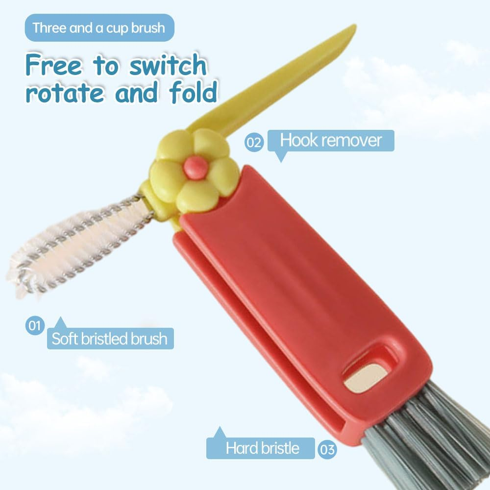 3 in 1 Cup Lid Cleaning Brush, 2024 Upgraded Bottle Cleaning Brush, Crevice Cleaning Brush Set for Baby Bottle, Rotatable Cup Lid Cleaner Mouth Scrubber (A-Red) - A-3 Pack image number 7