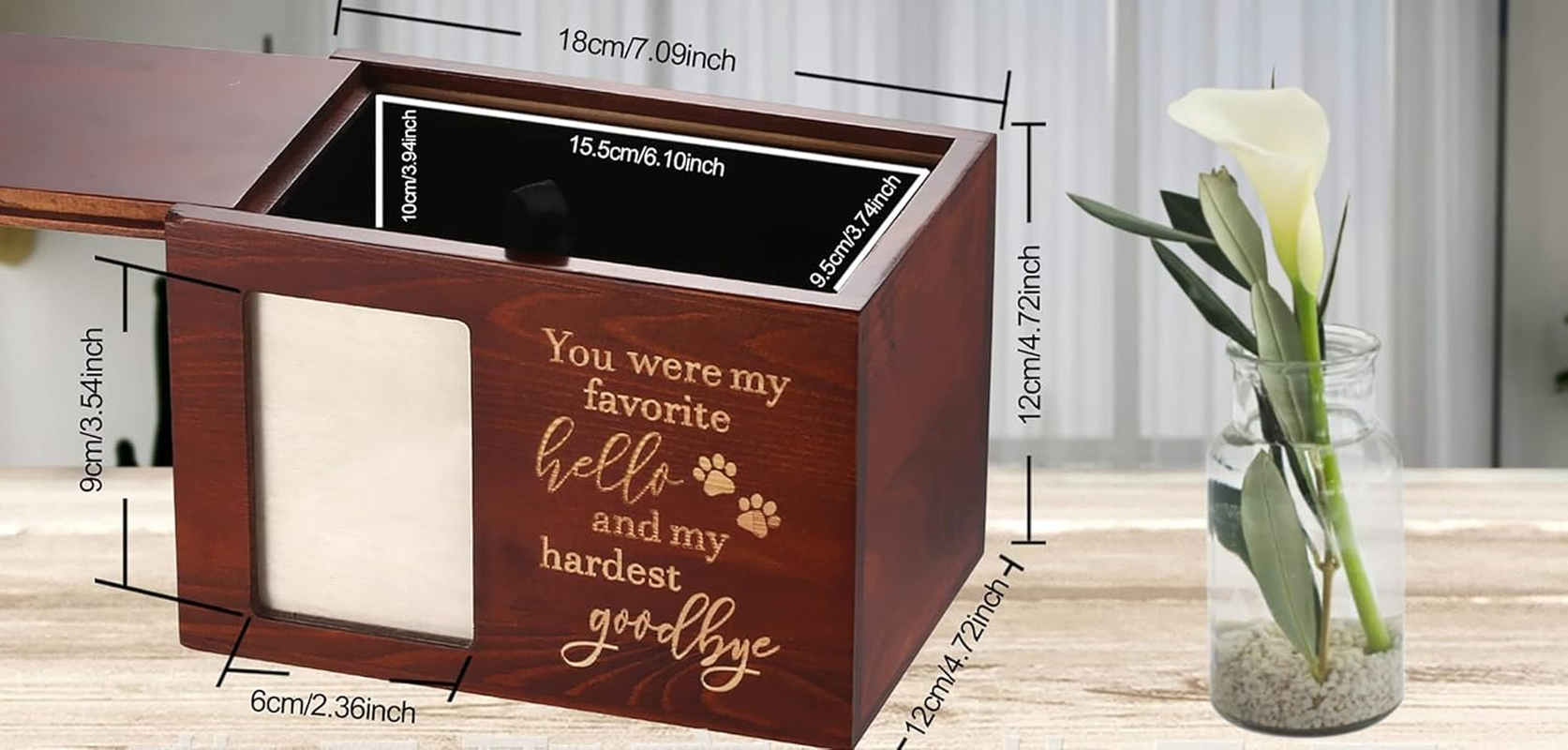 Pet Urn, Large Wooden Urn with Photo Frame, Wooden Pet Funeral Commemorative Box (Red) image number 6