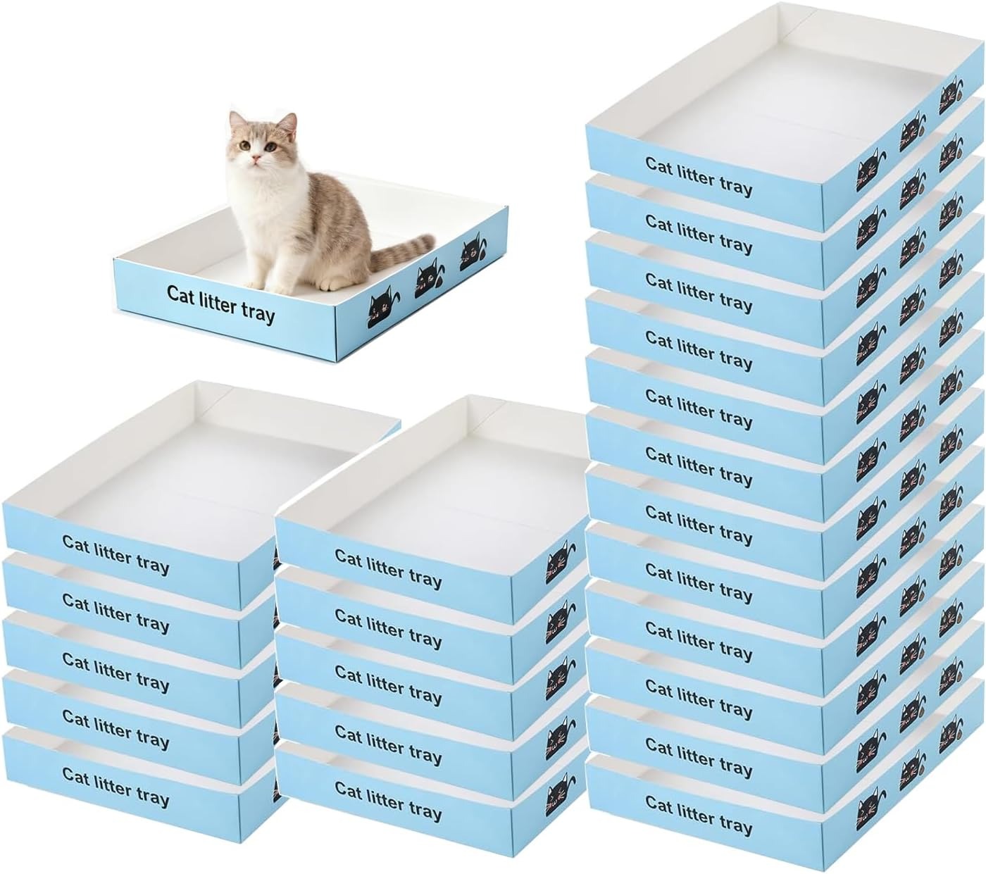 30 Pack Cat Litter Boxes,Foldable Travel Paper Trays 13.8X10X2 Inch Low-Entry Cardboard Box for Travel Indoor Kittens & Portabl（Blue）
