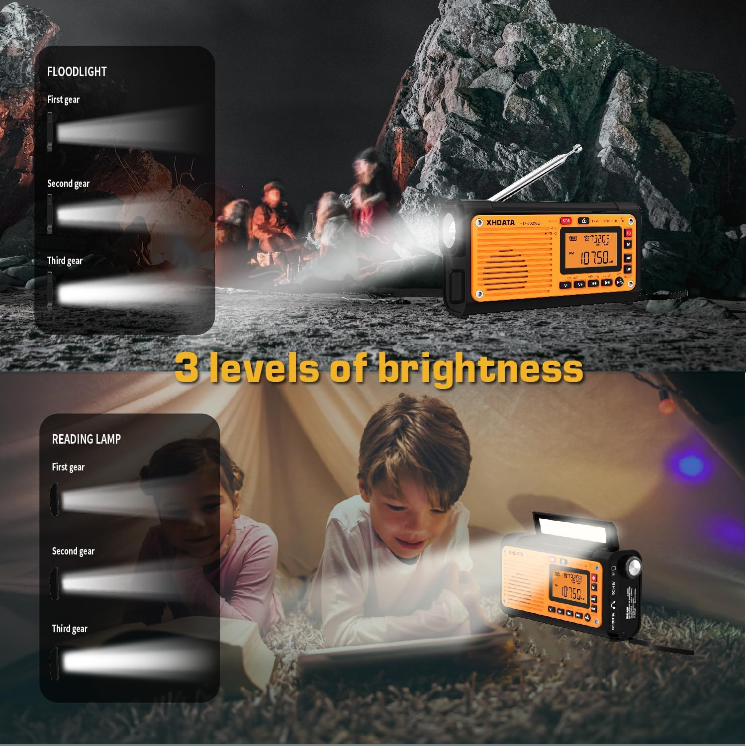 XHDATA D-608WB Portable Emergency Crank AM FM SW Radio with 3000Mah Reading Lamp, USB, Solar Power with LED Torch for Home & Outdoor Emergency,Camping image number 6