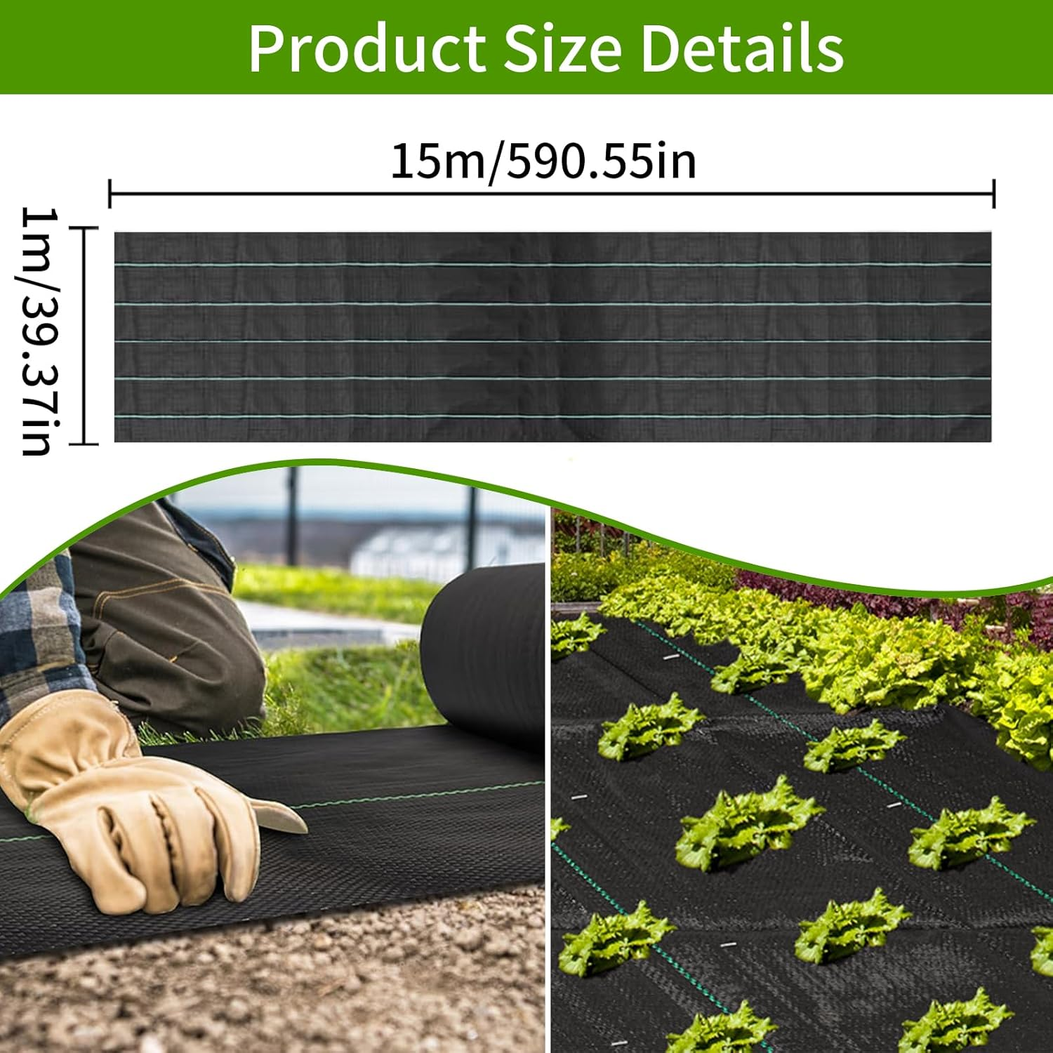 1 * 15M Weedmat for Gardens, Sheet Woven Weed Control Membrane Mat, Heavy Duty Plant Weed Control Barrier Matting, Landscape Ground Cover Membrane, UV Resistant Woven Ground Cover Fabric (1 * 15M) image number 3