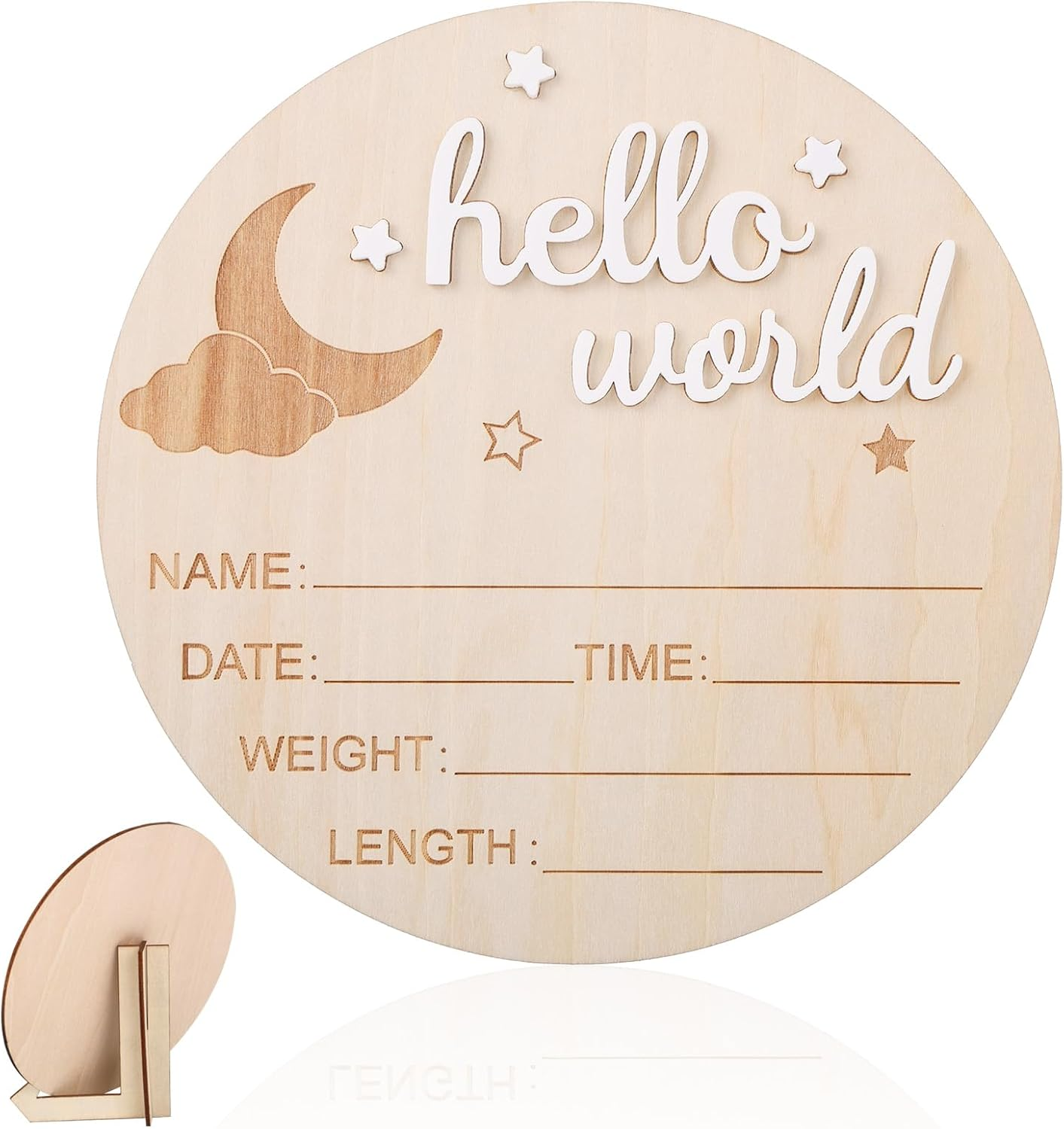 Wooden Hello World Newborn Sign, 5.8In Birth Announcement Board Baby Name Plaque Birth Stats Board for Boys and Girls Cute Nursery & Hospital Photo Prop image number 1