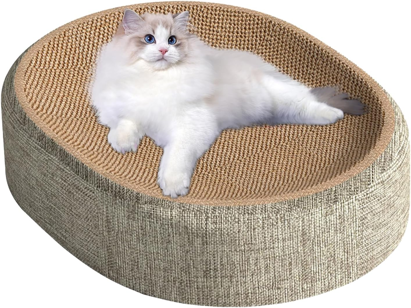 Cat Scratching Board, 2 in 1 Cat Scratcher Bed, Oval Pussy Scratcher Bowl for Furniture Protection, Scratching Mat for Grinding Claw and Sleeping, 41X31X10 CM