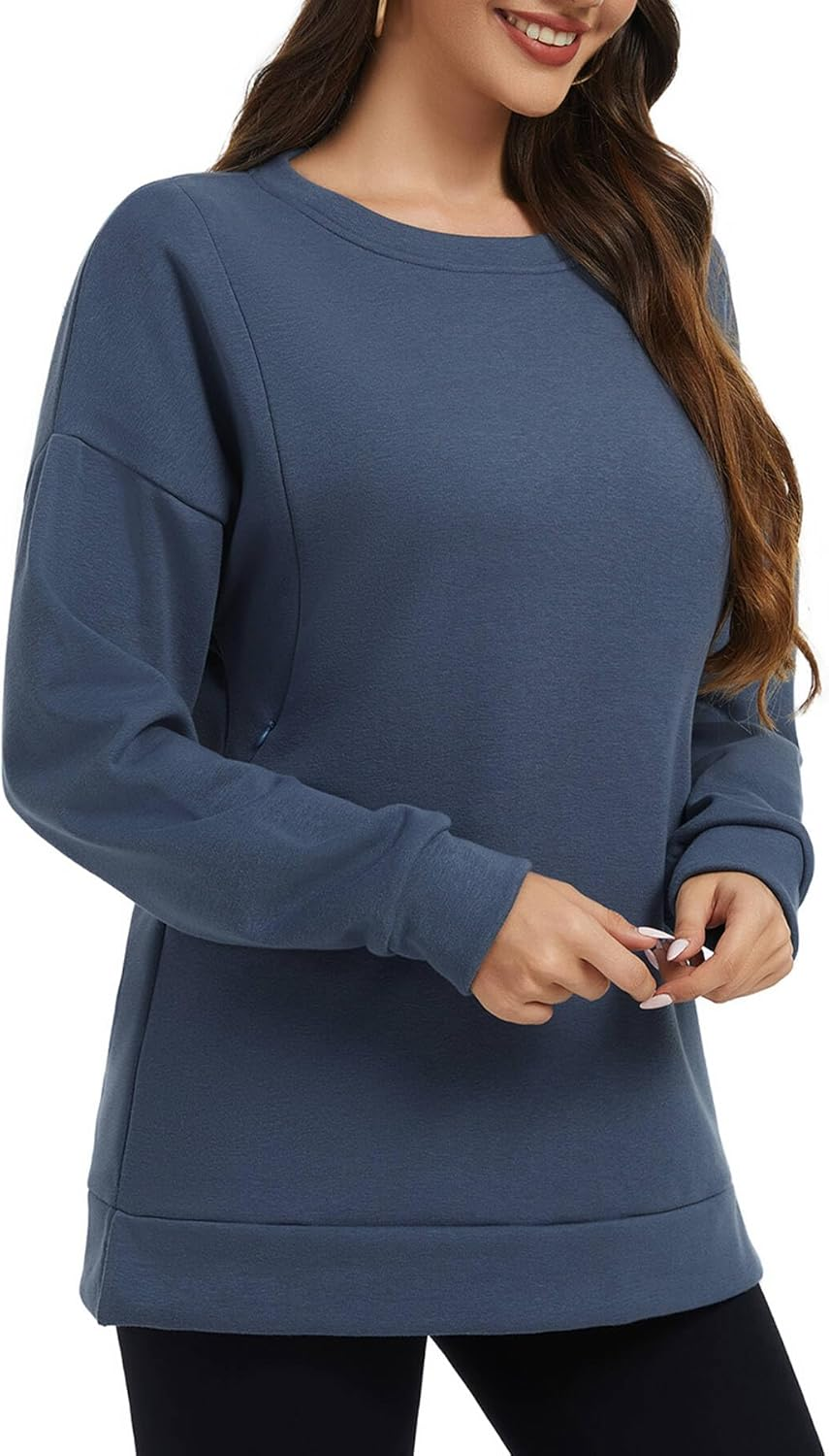 Smallshow Women'S Nursing Sweatshirt Tops Fleece Long Sleeve Breastfeeding Clothes