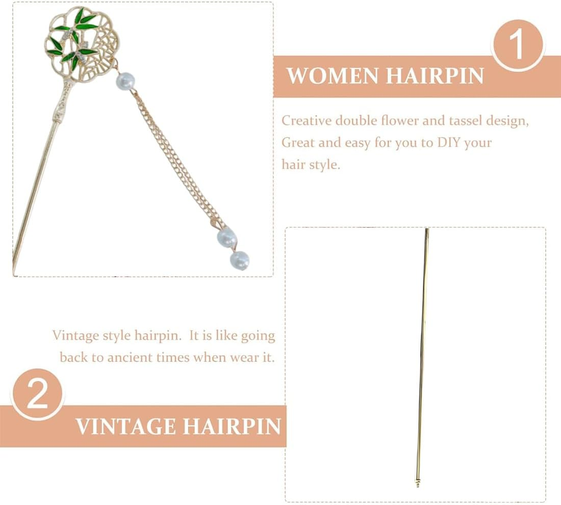 Antique Hairpin, 1 Piece Vintage Hair round Fan Bamboo Hair Sticks Hair Chinese Hair Pins Old Hair Clip for Decorative Hair Solid Hairstyle image number 4