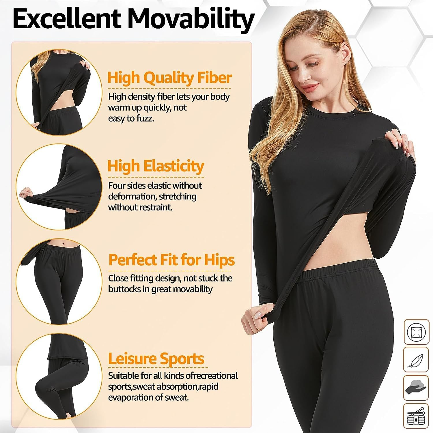 FANBOLD Thermal Underwear Set for Women - Long Sleeve Top and Pants, Soft Comfortable Base Layer for Winter Snow or Ski image number 4