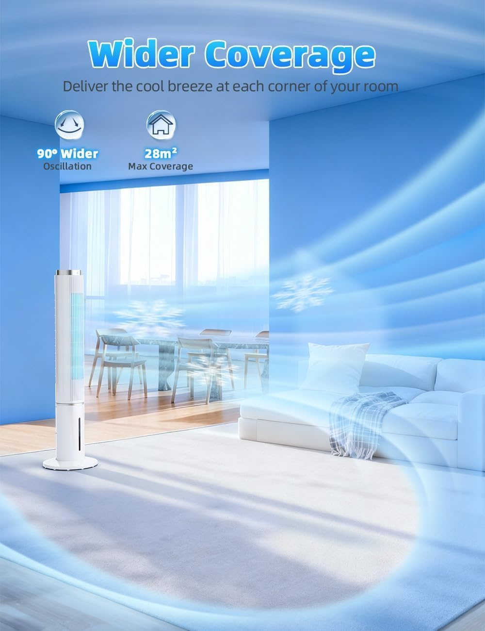 COOLECH 4-IN-1 107CM Windowless Portable Air Conditioner W/ 4 Modes&3 Speeds, LED Display, Remote, 4L Water Tank with Waterless Alert System, 12H Timer, 90&deg; Oscillating Evaporative Air Cooler for Room image number 2