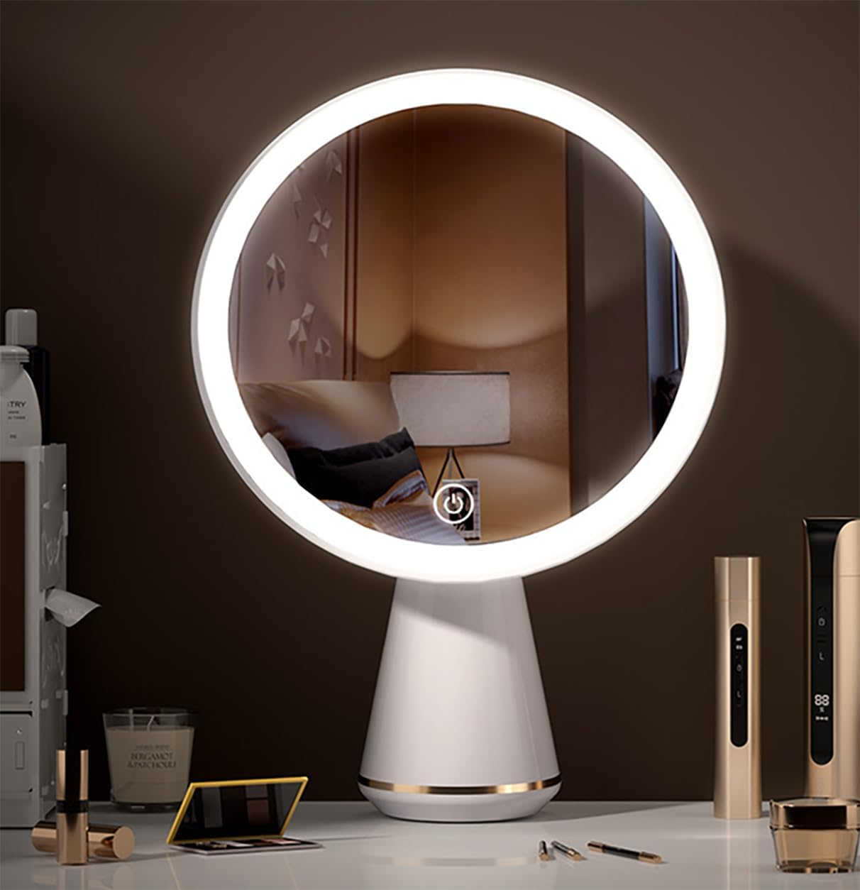 Magnifying Mirror 10X /1X with LED Lights,Rechargeable Makeup Mirror,7 Inch Makeup Mirror with Lights,360&deg; Rotation, 3 Level Brightness Adjustable,Touch Sensor Dimming,Portable Travel Make up Mirror. image number 3