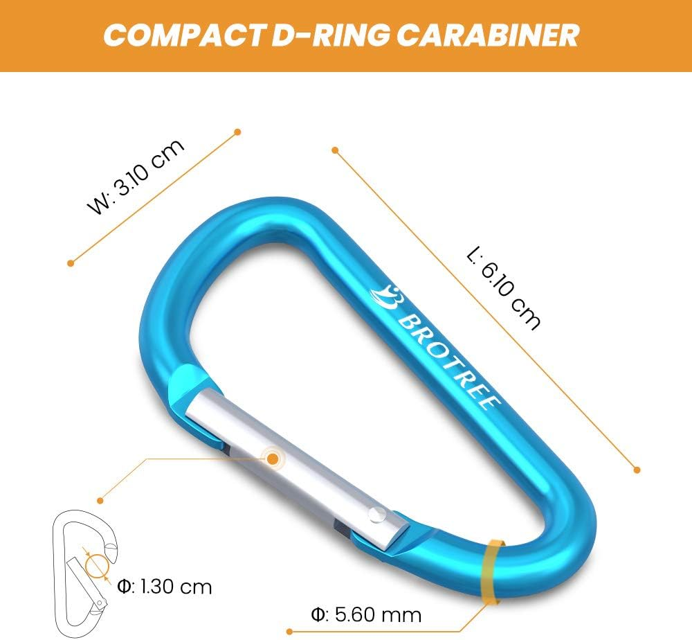Brotree Small Carabiner Clips Mini Locking Carabiner - 6Cm Aluminum D-Ring image number 1