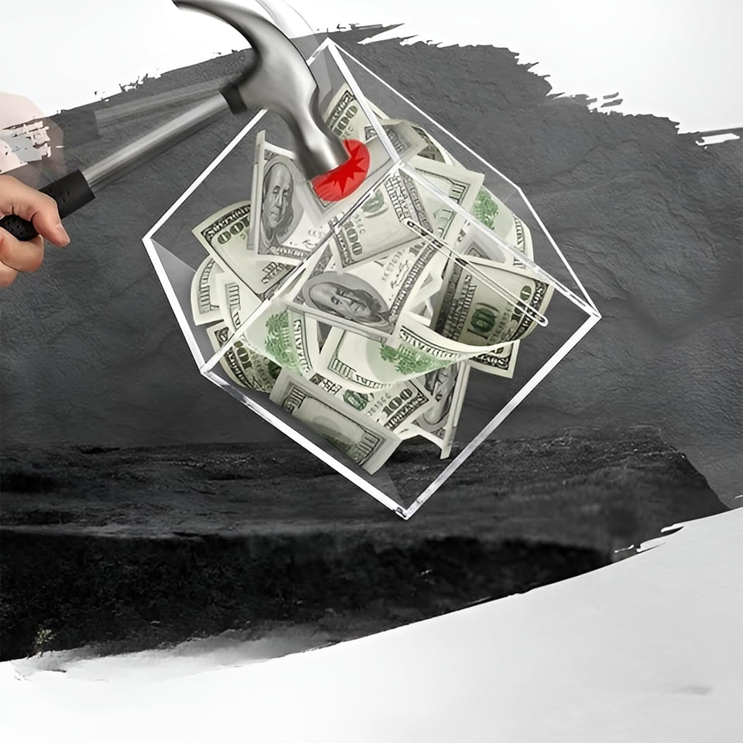 MYTOAU Clear Acrylic Piggy Bank for Adults Must Break to Open, Money Saving Box for Cash, Unopenable Savings Coin Jar (12 * 12CM)