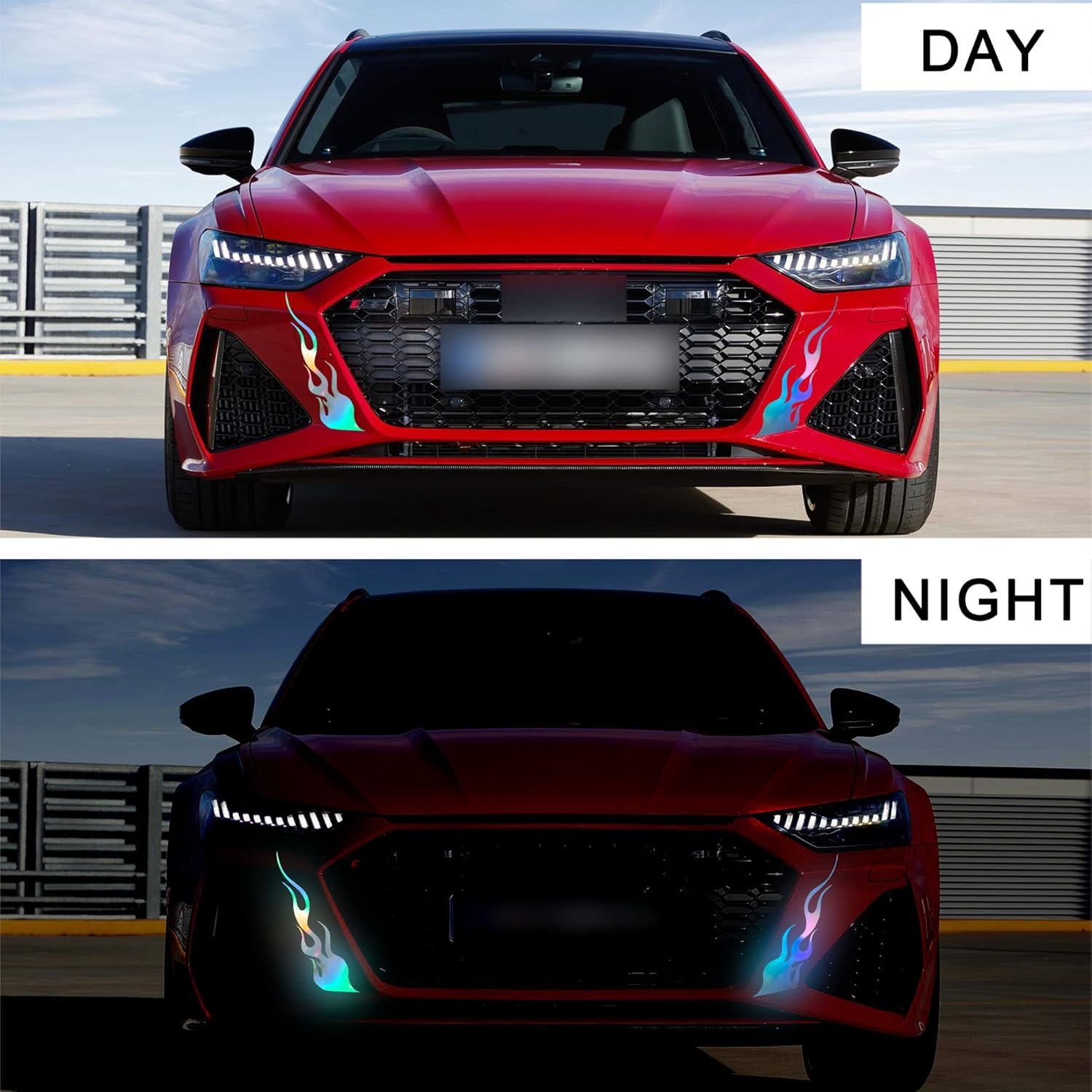 TOMALL 4 Pcs 11.4'' Flame Reflective Sticker for Car Vinyl Racing Sports Flame Stripe Decal for Golf Cart Off-Road Vehicles Motorcycles Bike Skateboard Laptop DIY Decoration (Gradient) image number 5